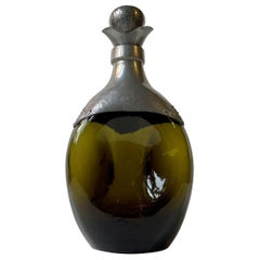 Antique Danish Jugendstil Decanter in Green Glass and Pewter, 1910s