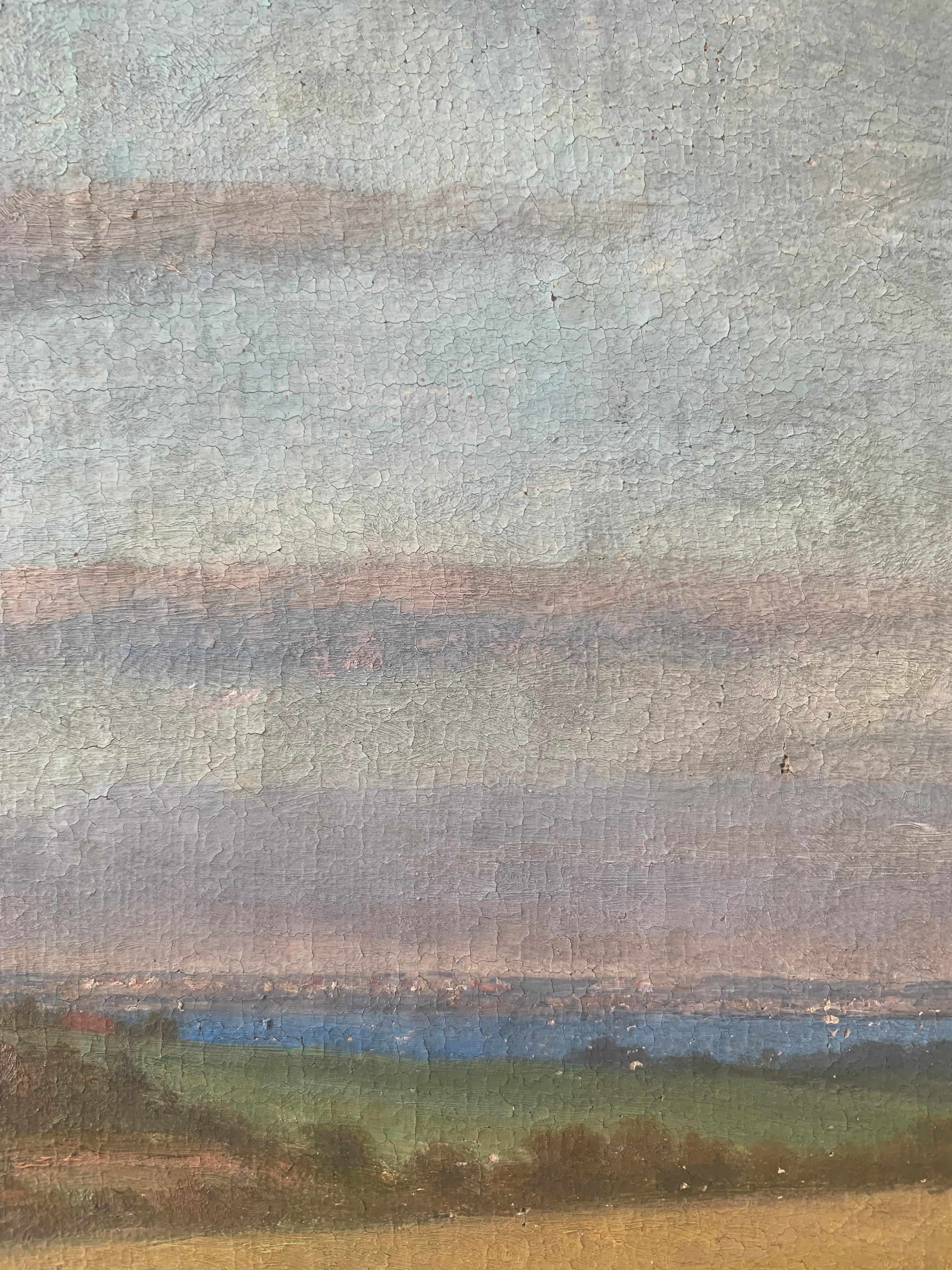 Ancienne peinture à l'huile danoise de paysage avec moulin à vent près de la mer en été Bon état - En vente à Ebberup, DK
