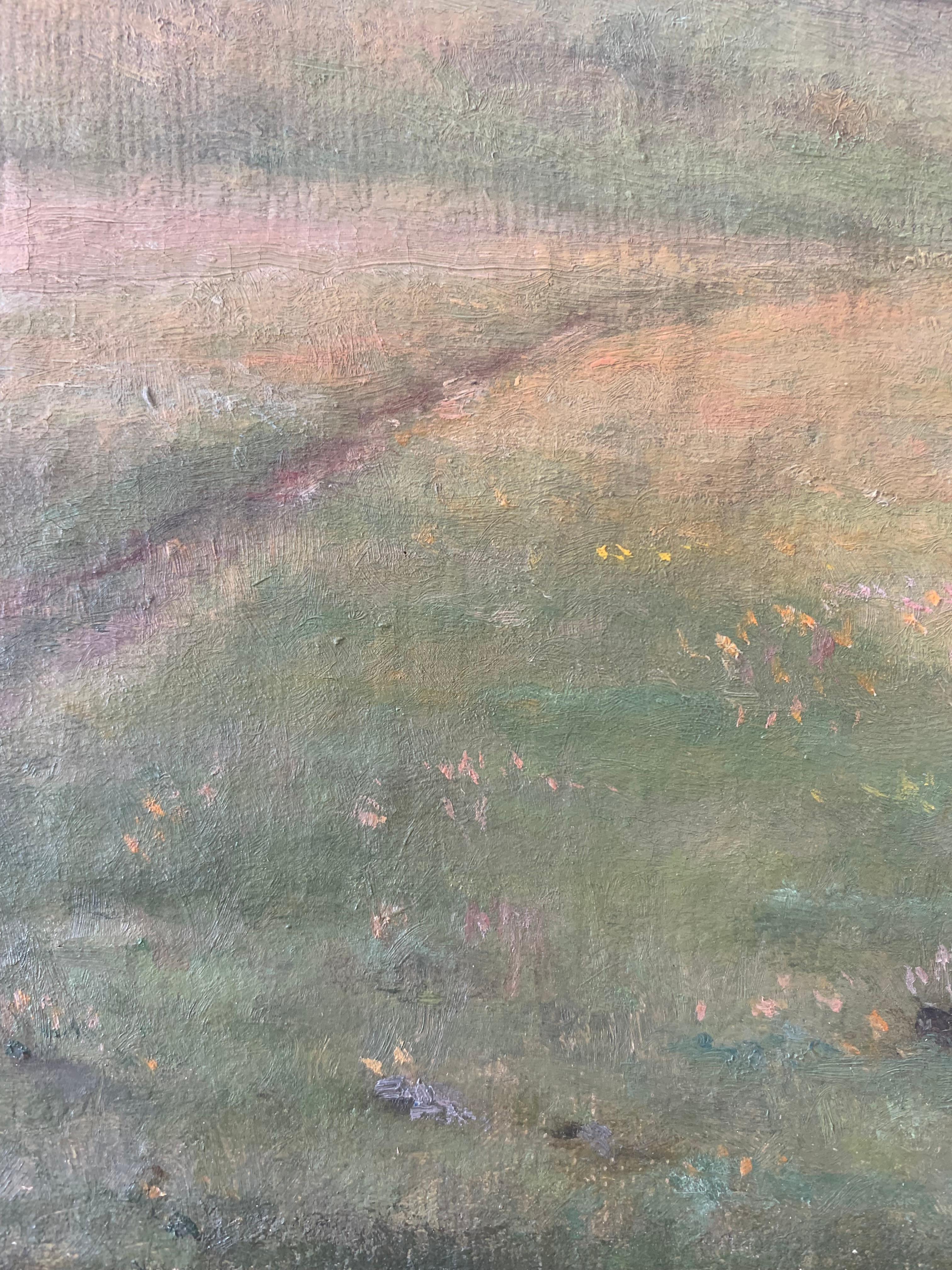 XIXe siècle Ancienne peinture à l'huile danoise de paysage avec moulin à vent près de la mer en été en vente