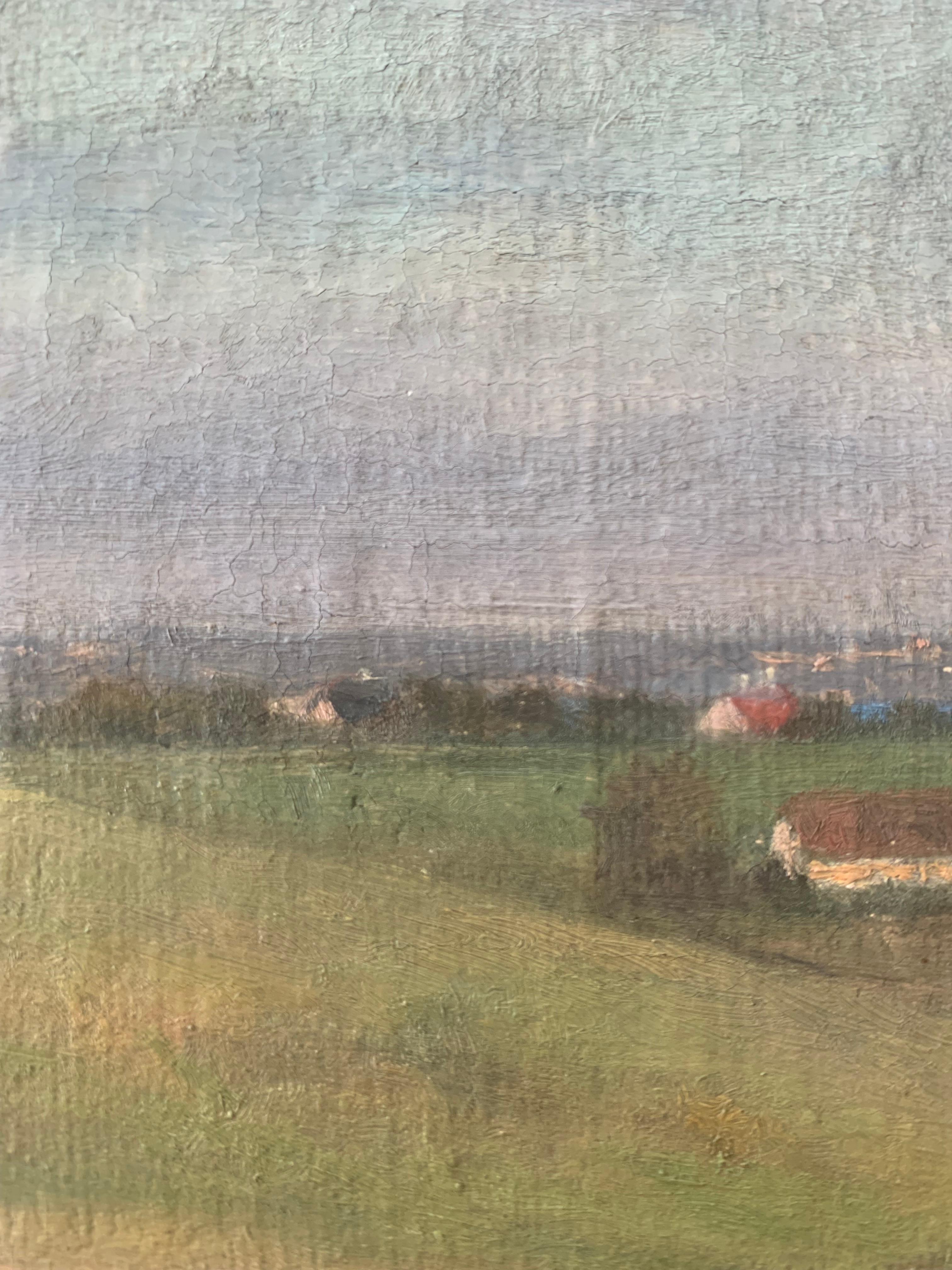 Ancienne peinture à l'huile danoise de paysage avec moulin à vent près de la mer en été en vente 1