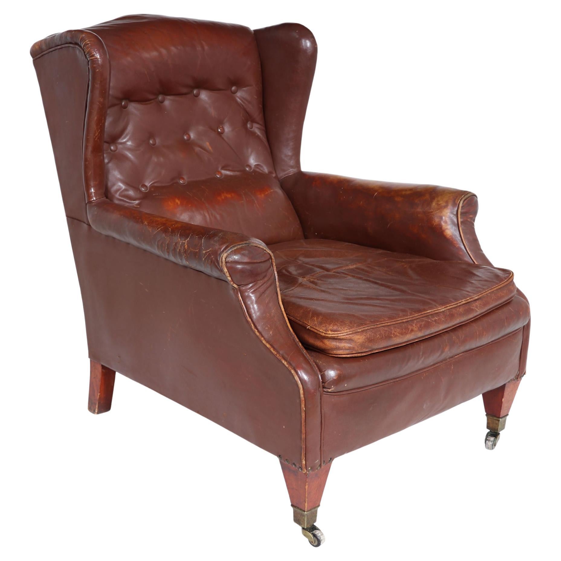 Antique Danish Leather Armchair, circa1920