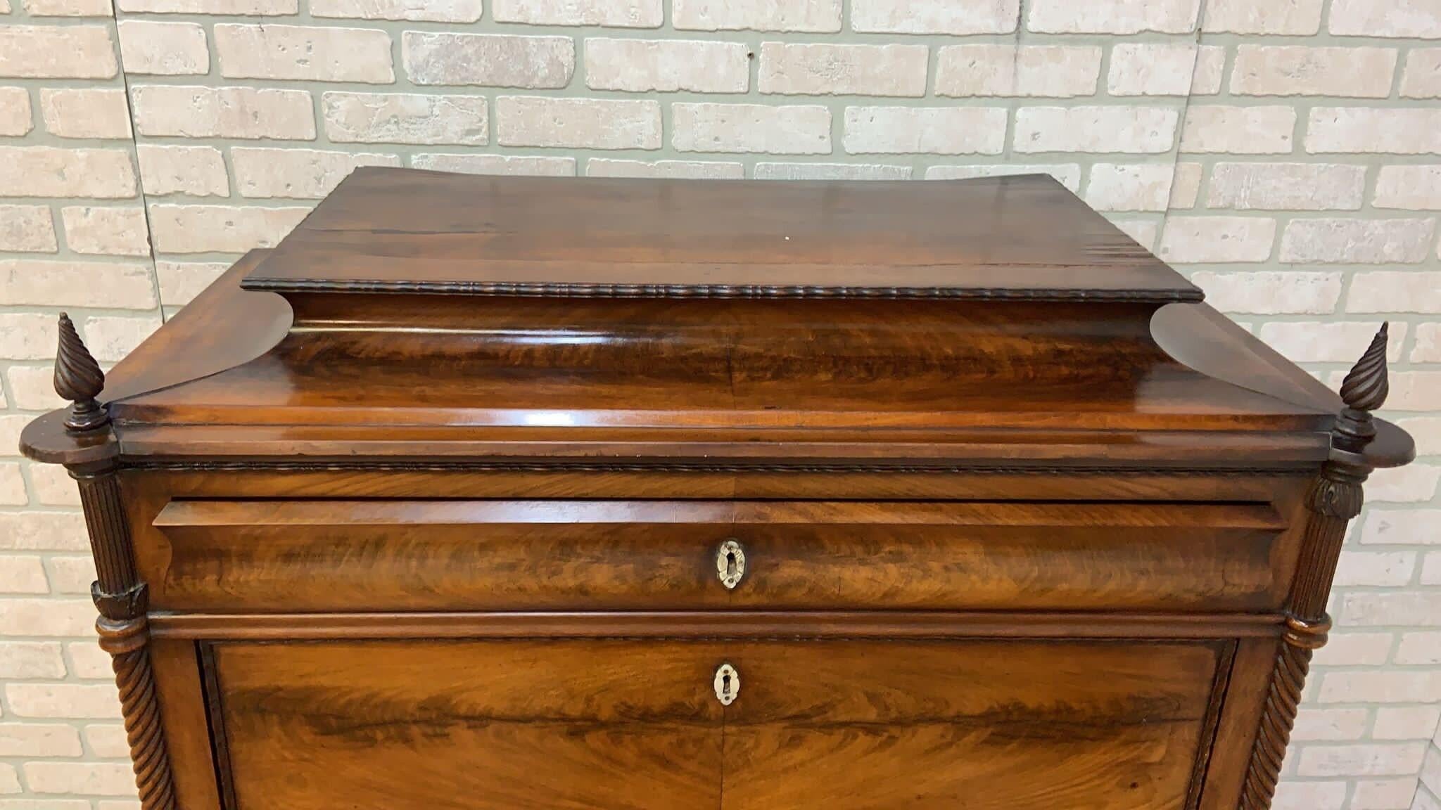 Antique Danish Louis Philippe Empire Style Mahogany Secretary Desk In Good Condition For Sale In Chicago, IL
