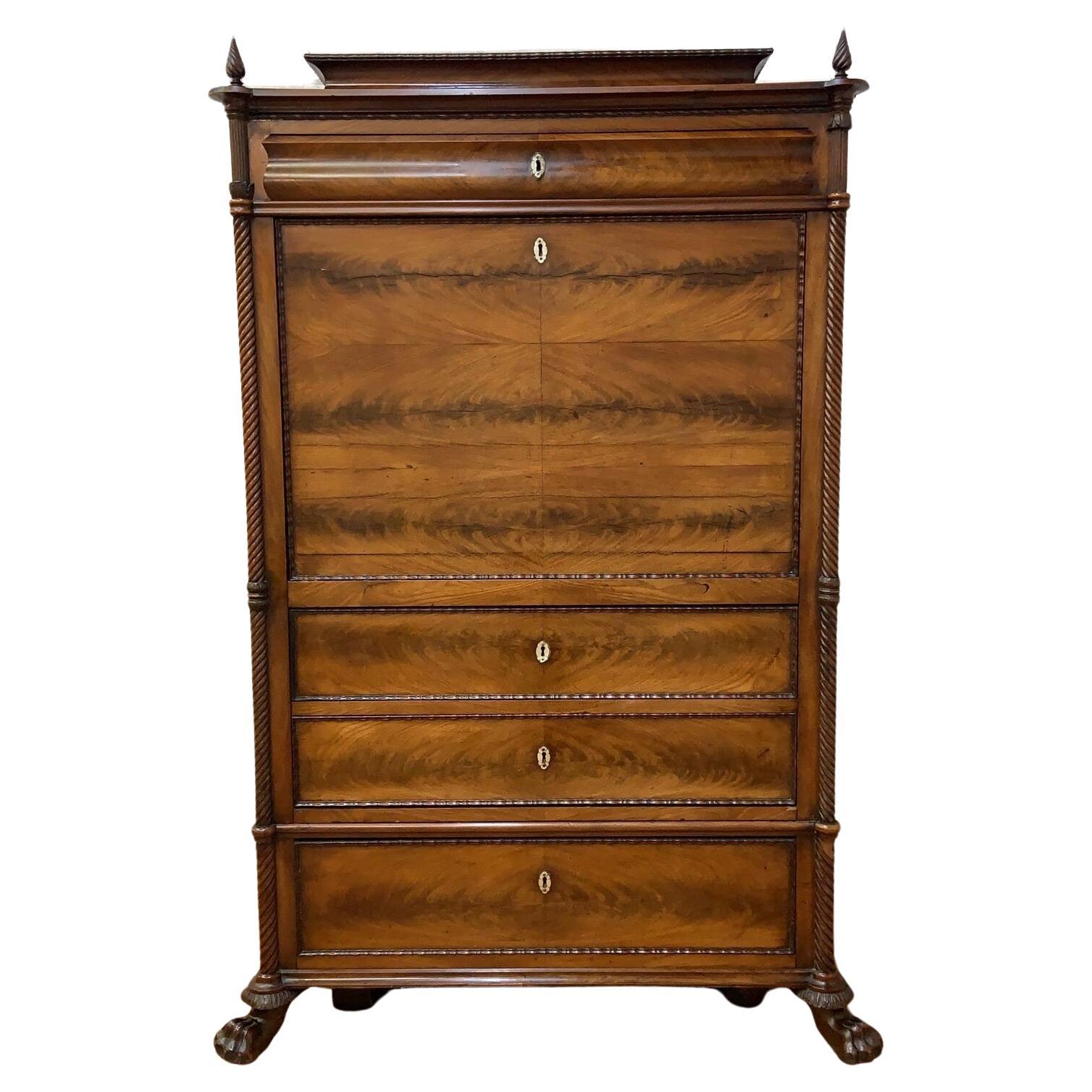 Antique Danish Louis Philippe Empire Style Mahogany Secretary Desk For Sale