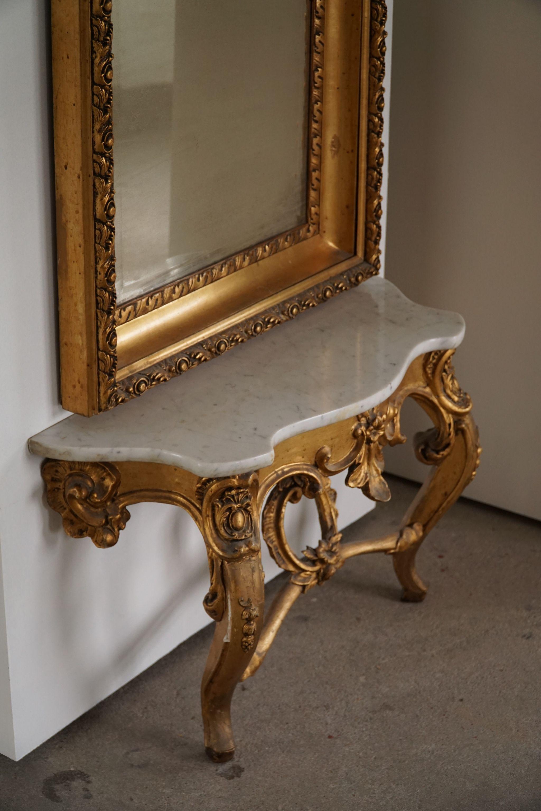Antique Danish Mid-19th Century Rococo Gold Plated Mirror For Sale 6