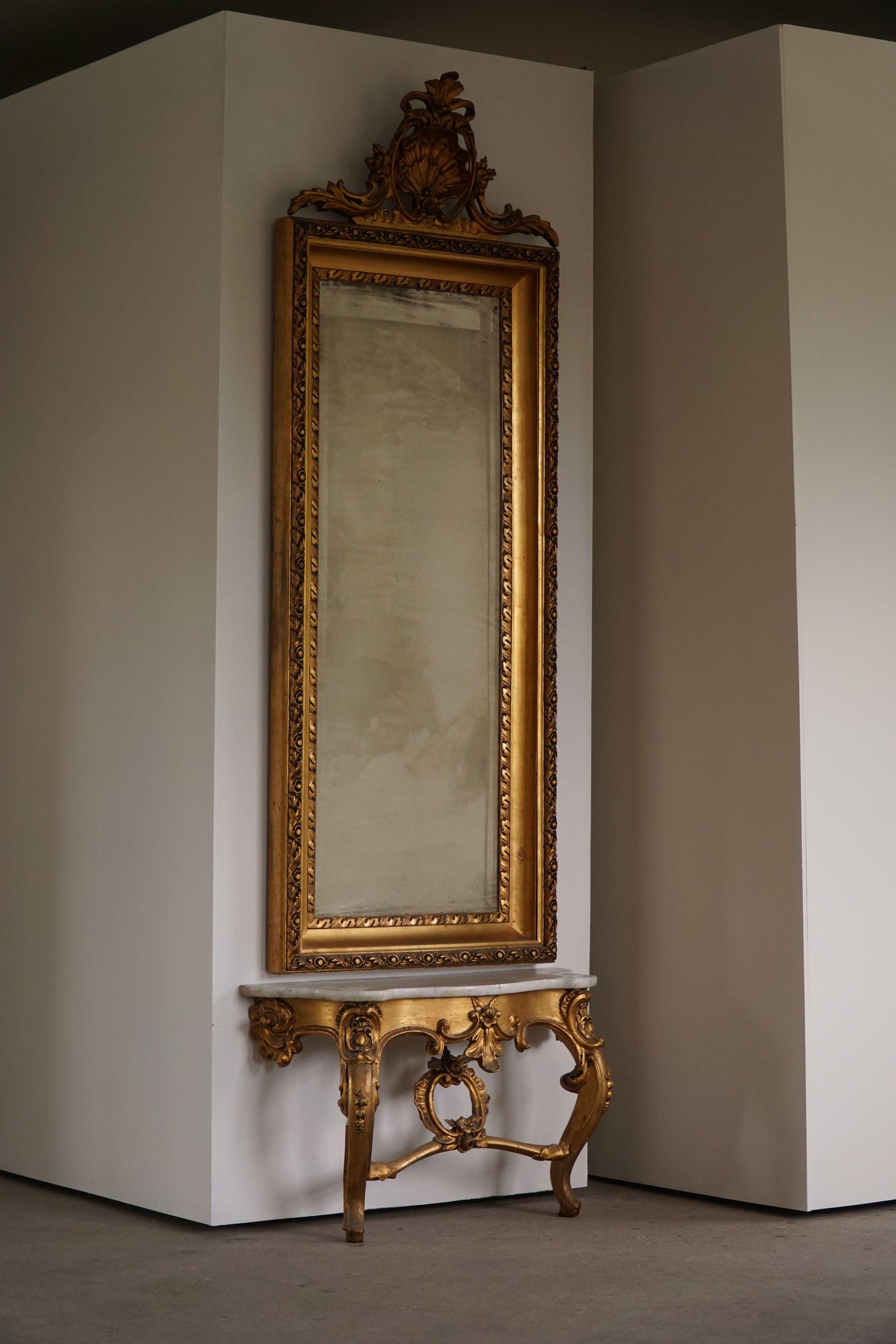 Antique Danish Mid-19th Century Rococo Gold Plated Mirror For Sale 7