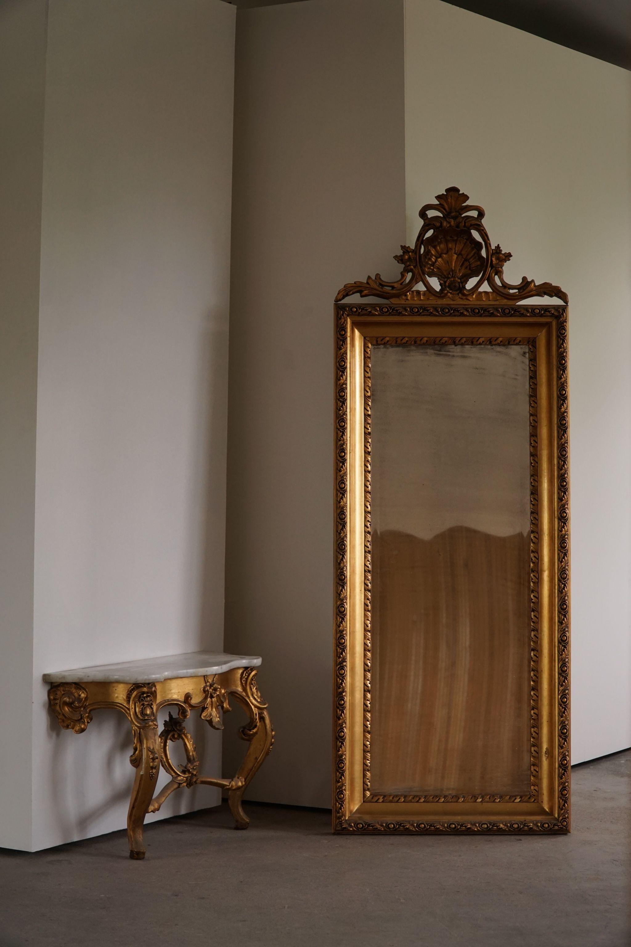Art Nouveau Antique Danish Mid-19th Century Rococo Gold Plated Mirror For Sale