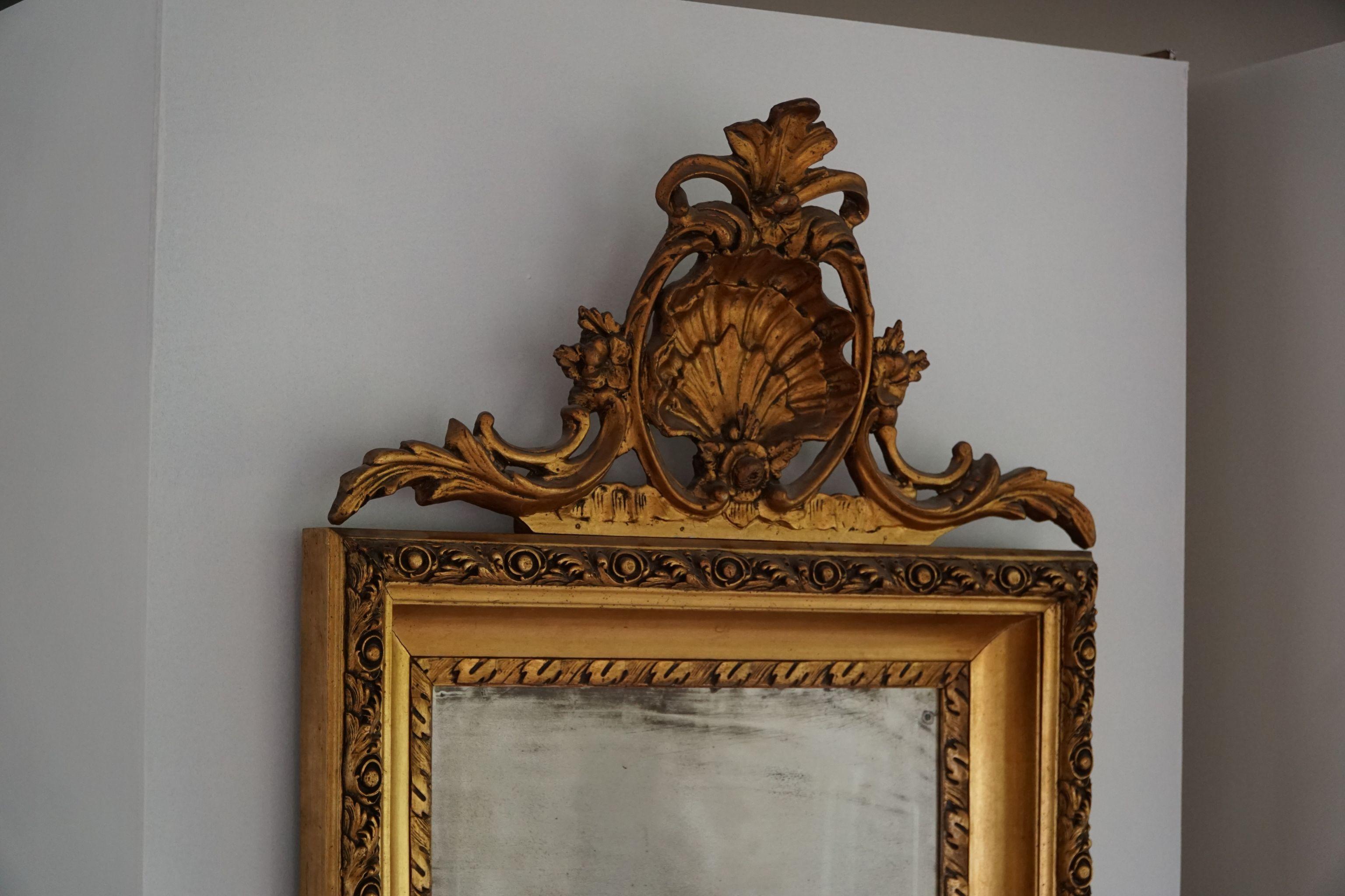 Antique Danish Mid-19th Century Rococo Gold Plated Mirror In Good Condition For Sale In Odense, DK