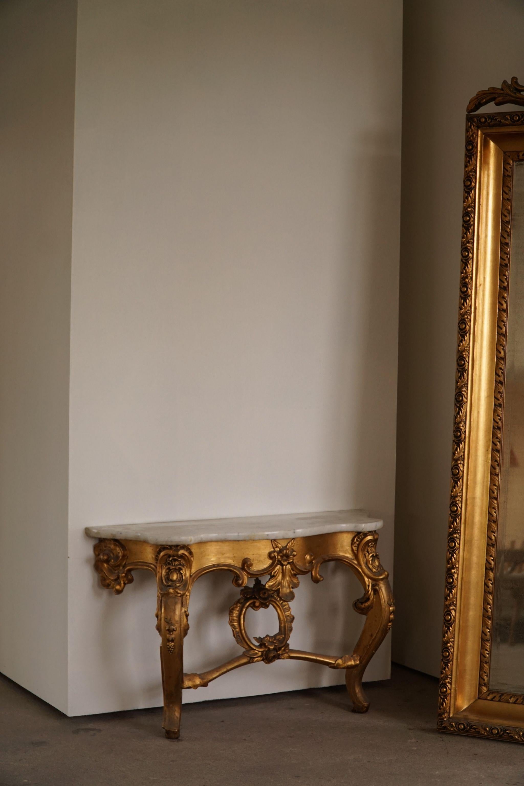 Antique Danish Mid-19th Century Rococo Gold Plated Mirror For Sale 1