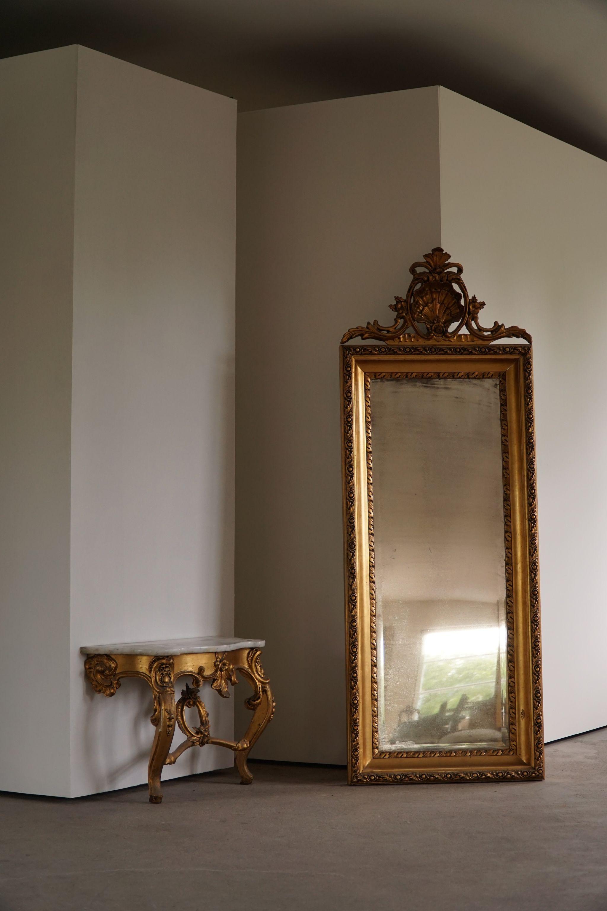 Antique Danish Mid-19th Century Rococo Gold Plated Mirror For Sale 3
