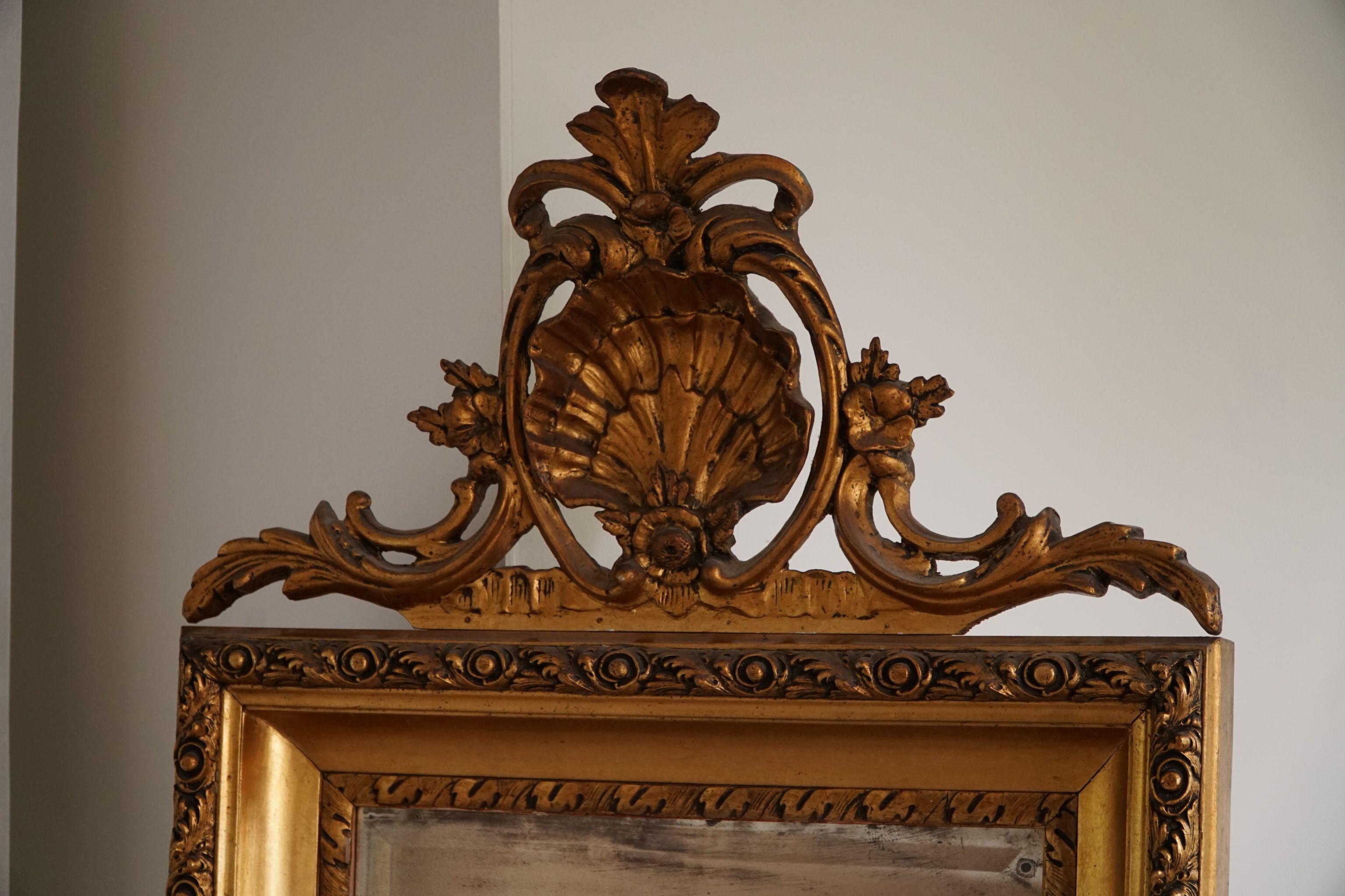 Antique Danish Mid-19th Century Rococo Gold Plated Mirror For Sale 4