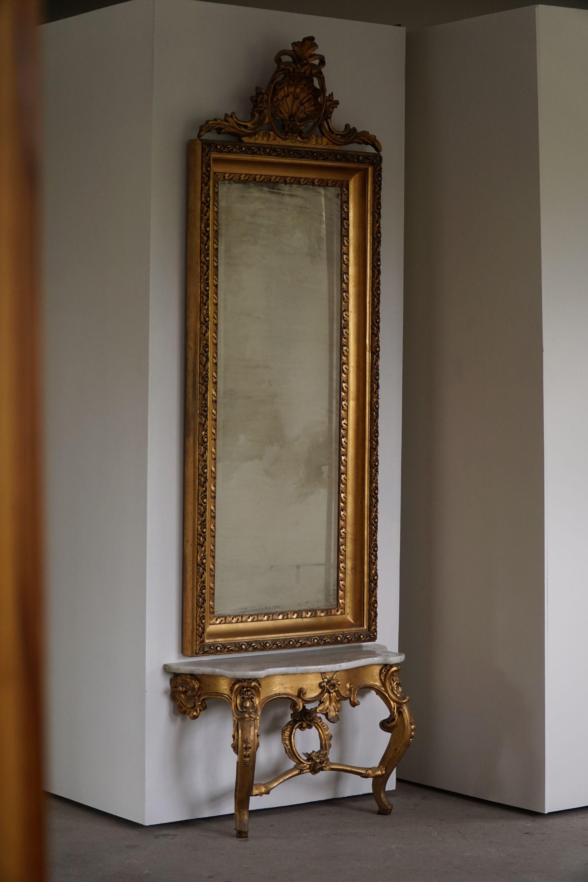 Antique Danish Mid-19th Century Rococo Gold Plated Mirror For Sale 5