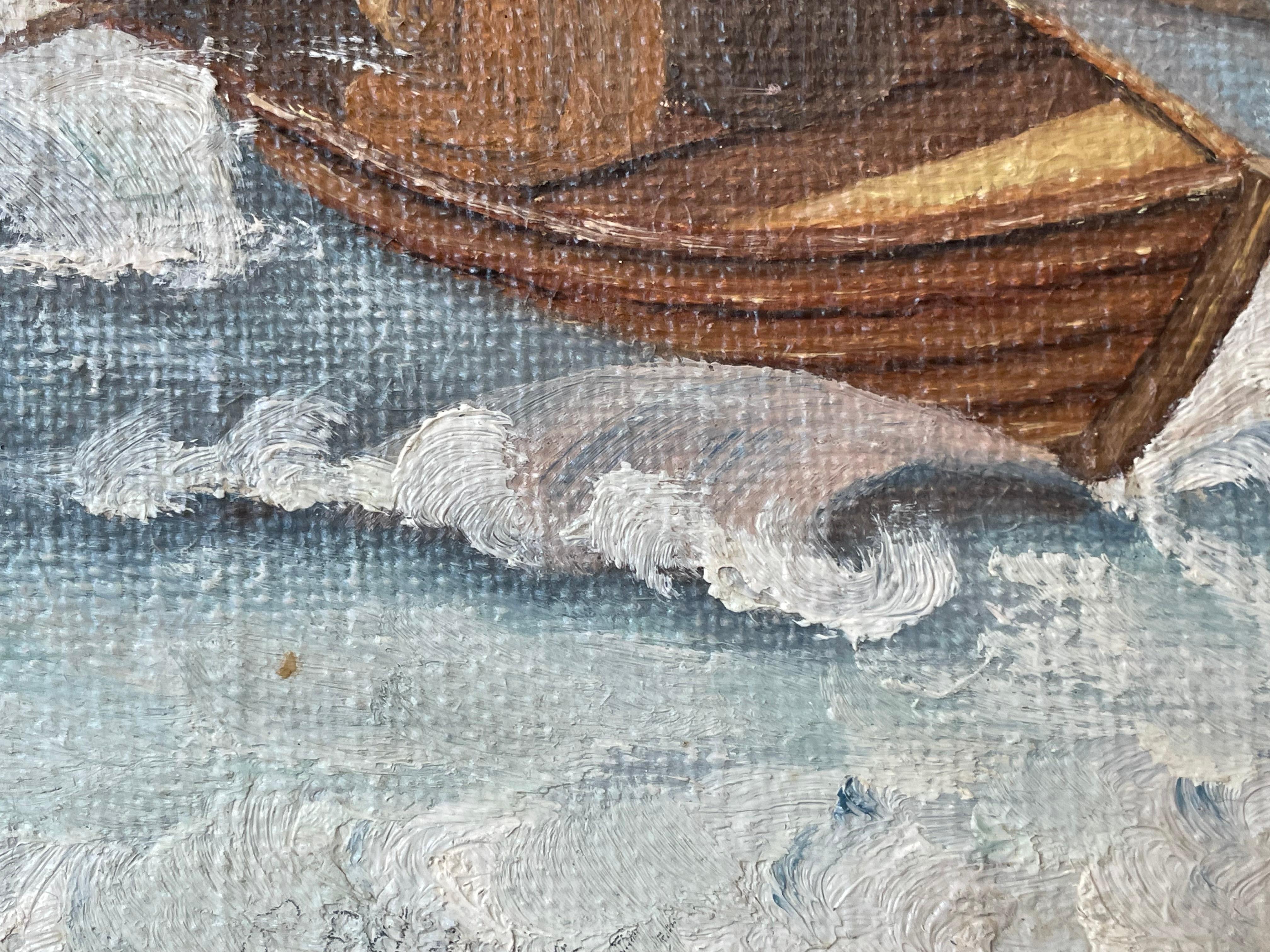 Antique Danish mid 20th century maritime oil painting by Sergius Frost For Sale 4