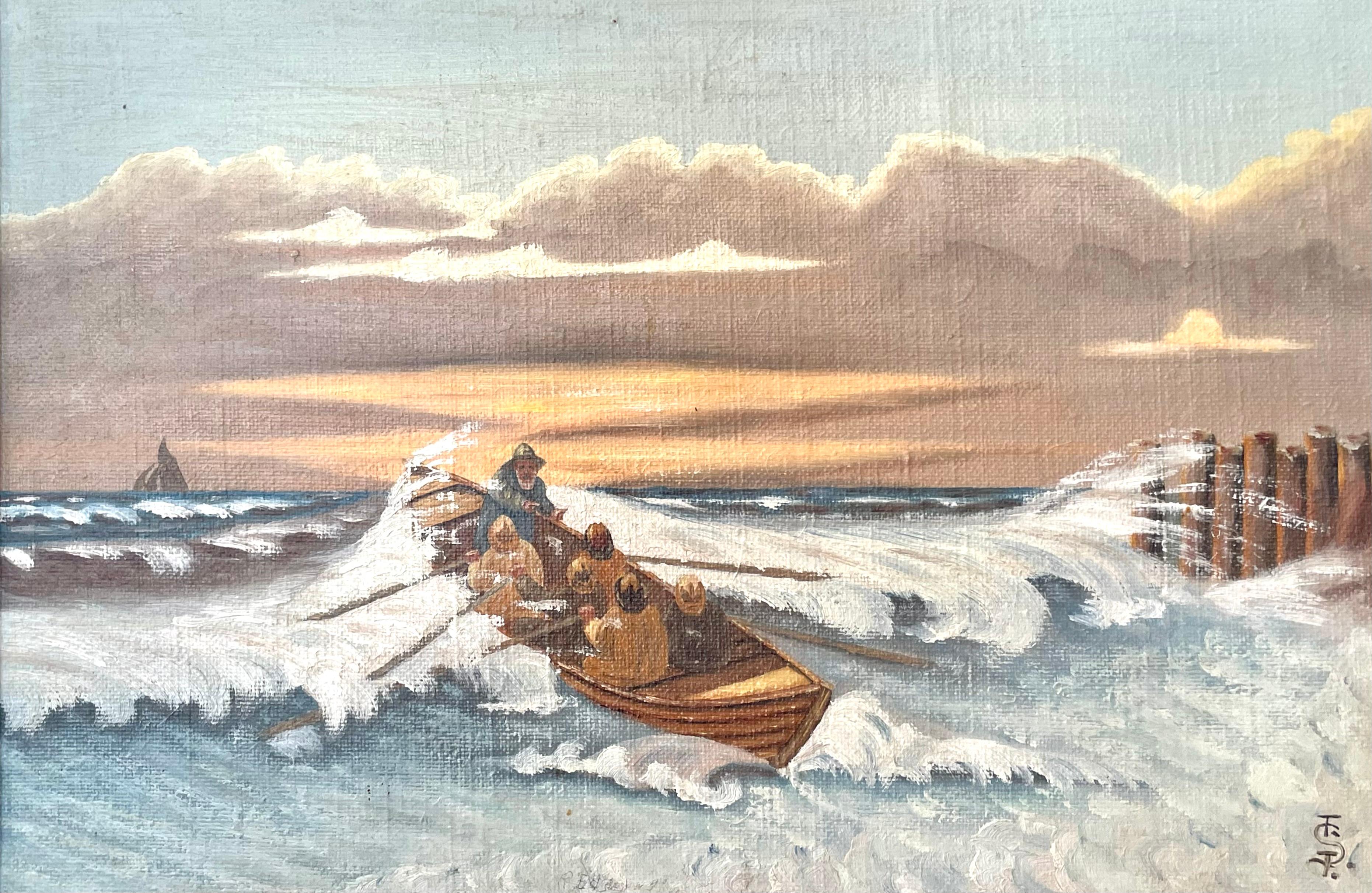 Antique Danish mid 20th century maritime oil painting by Sergius Frost In Good Condition For Sale In Ebberup, DK