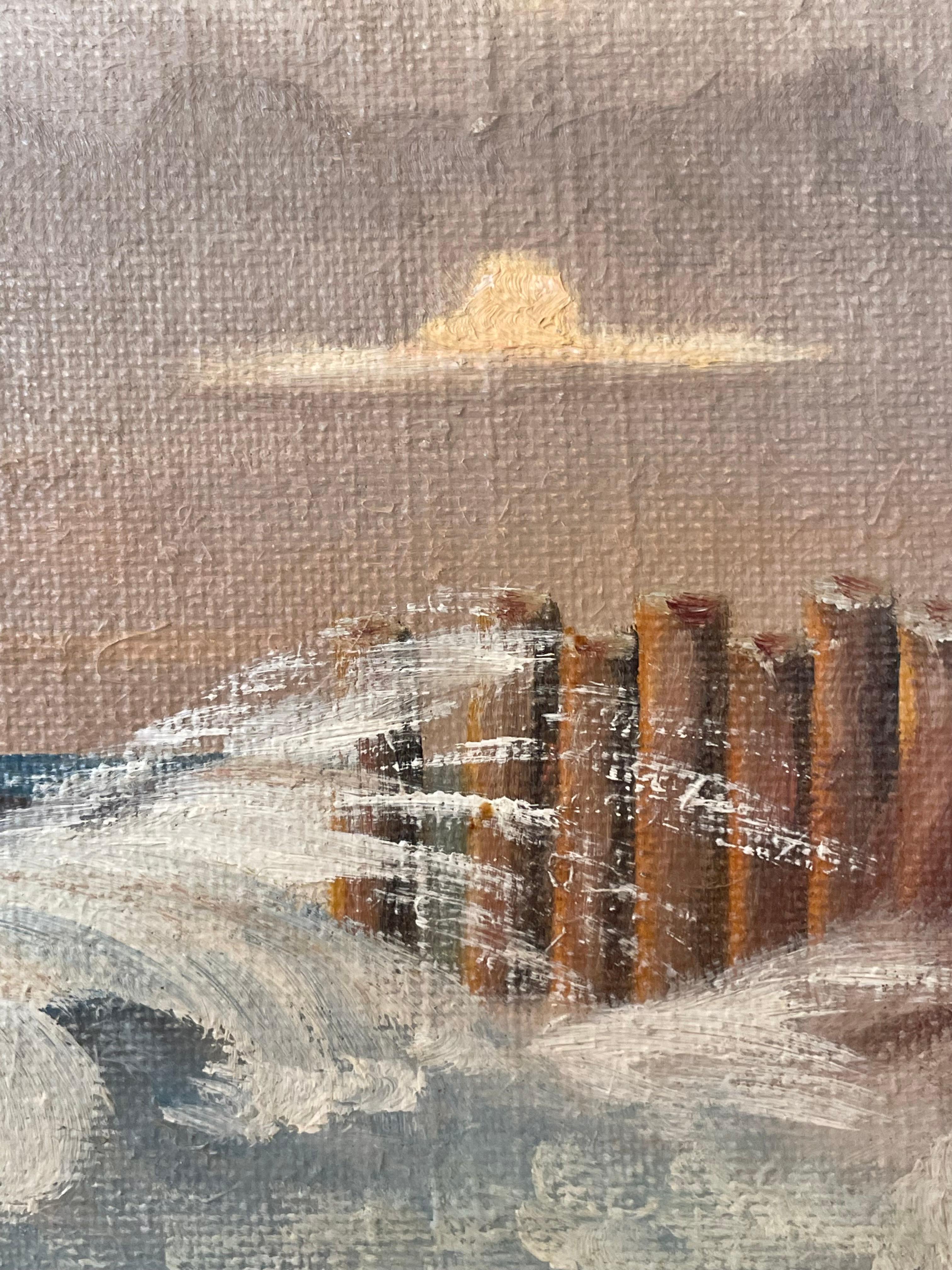 Antique Danish mid 20th century maritime oil painting by Sergius Frost For Sale 2