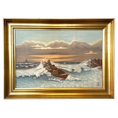 Ancienne peinture à l'huile danoise maritime du milieu du 20e siècle par Sergius Frost