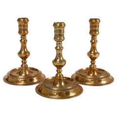 Antique Danish "Næstved" Brass Candlesticks Circa 1780. Set of 3.
