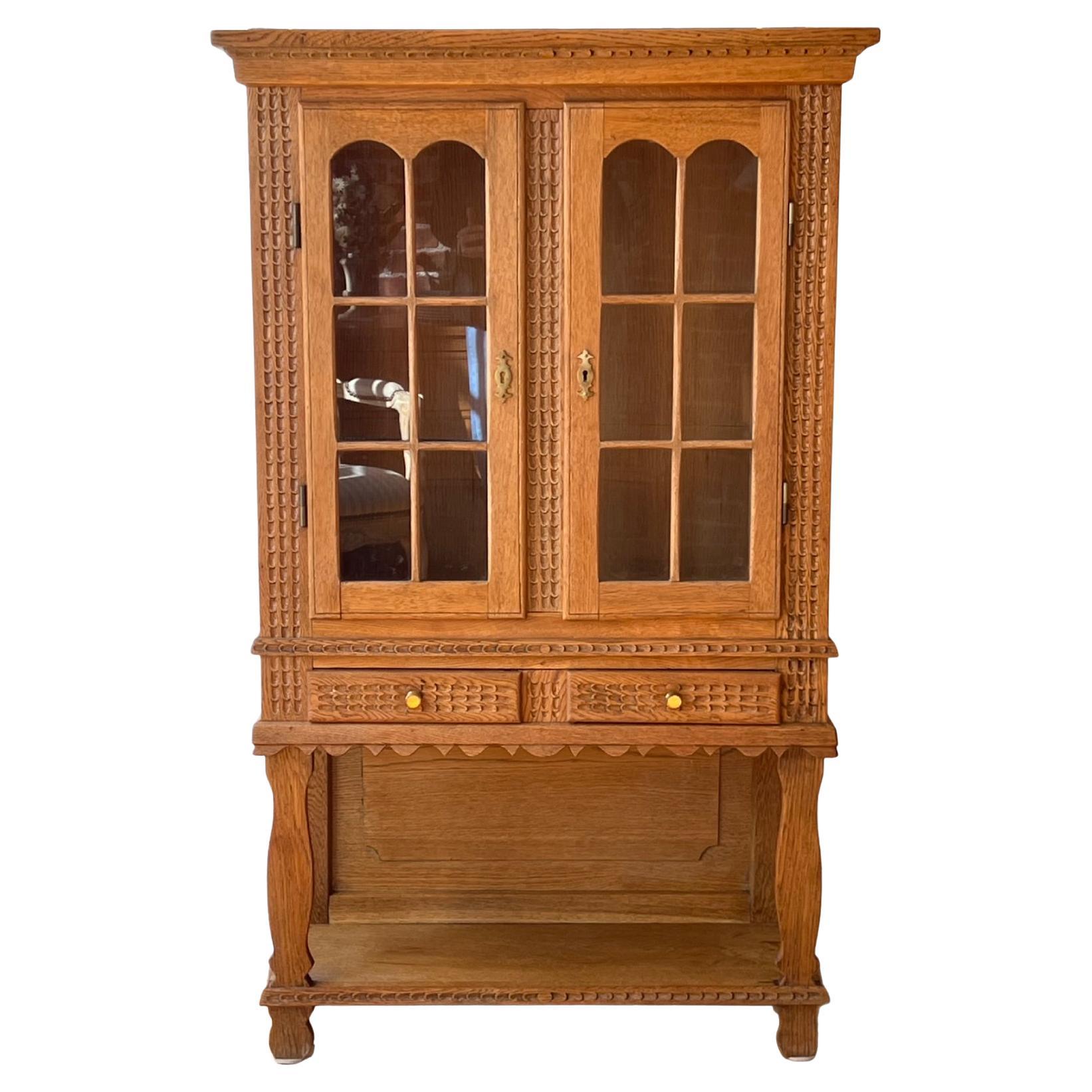 Antique Danish Oak Cabinet with Hidden Drawer, circa 1930s