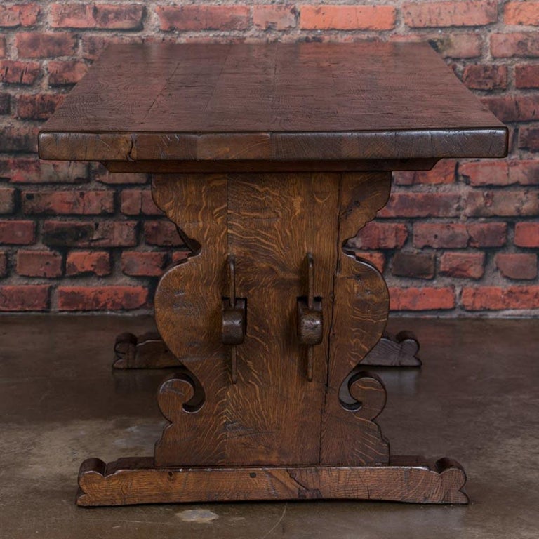 Antique Danish Oak Trestle Harvest Table at 1stDibs
