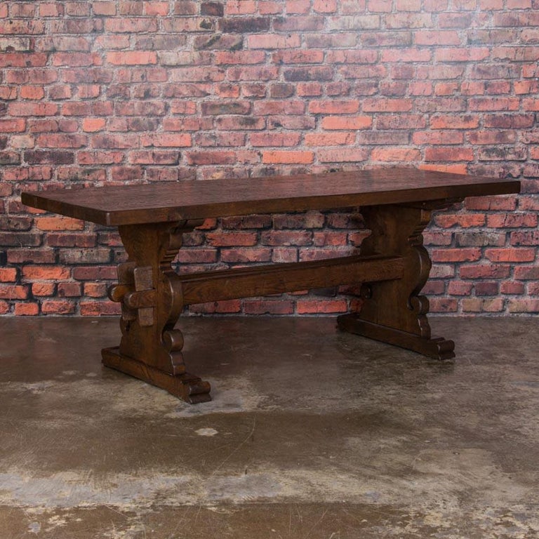Antique Danish Oak Trestle Harvest Table at 1stDibs