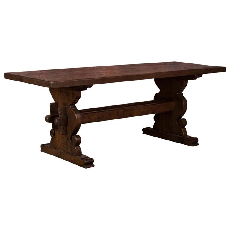 Antique Danish Oak Trestle Harvest Table at 1stDibs