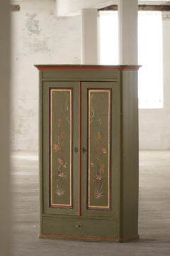 Antique Danish Painted Cabinet with Floral Motifs, Folk Art, 19th Century