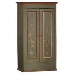 Antique Danish Painted Cabinet with Floral Motifs, Folk Art, 19th Century