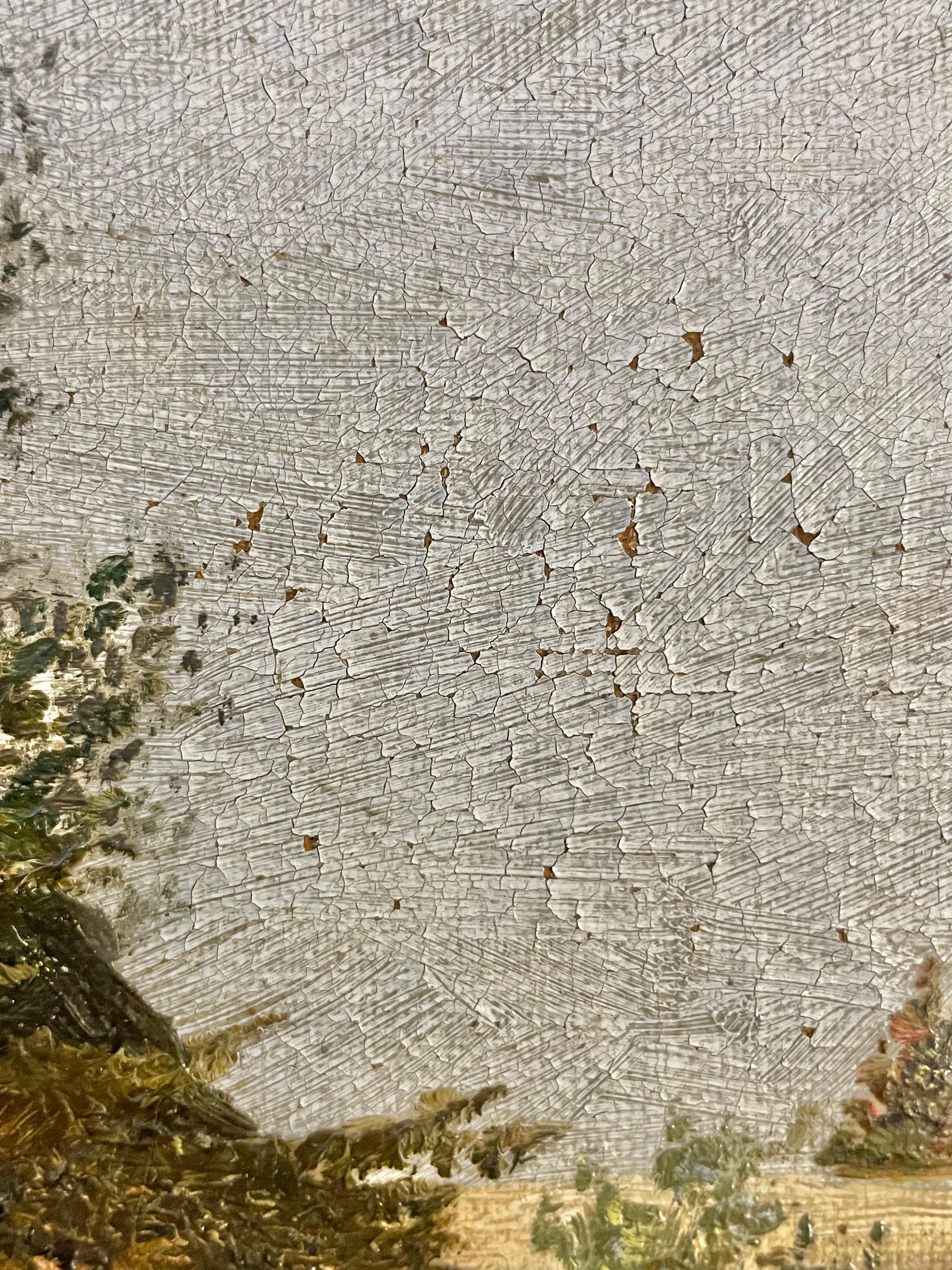 Antiguo óleo danés de 1904 sobre un paisaje pastoral de una granja junto a un lago en venta 4
