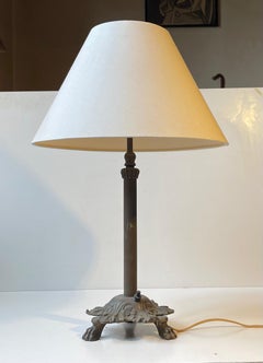 Antique Danish Patinated Brass Lion Paw Table Lamp, 1920s