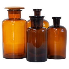 Antique Danish Pharmacy Glass Bottles, 1900s. Set of 4.