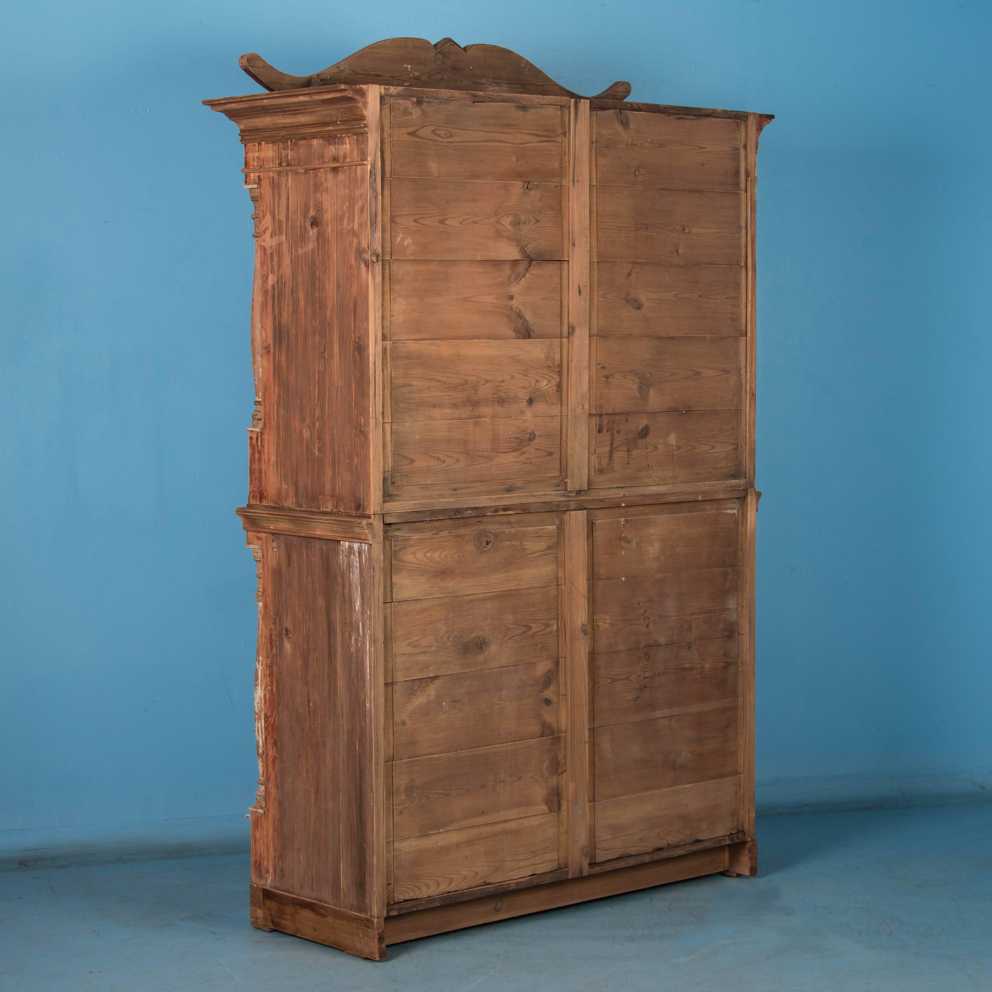Biedermeier Antique Danish Pine Bow Front Four-Door Cabinet with Original Red Paint For Sale