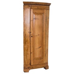 Antique Danish Pine Narrow Corner Cabinet