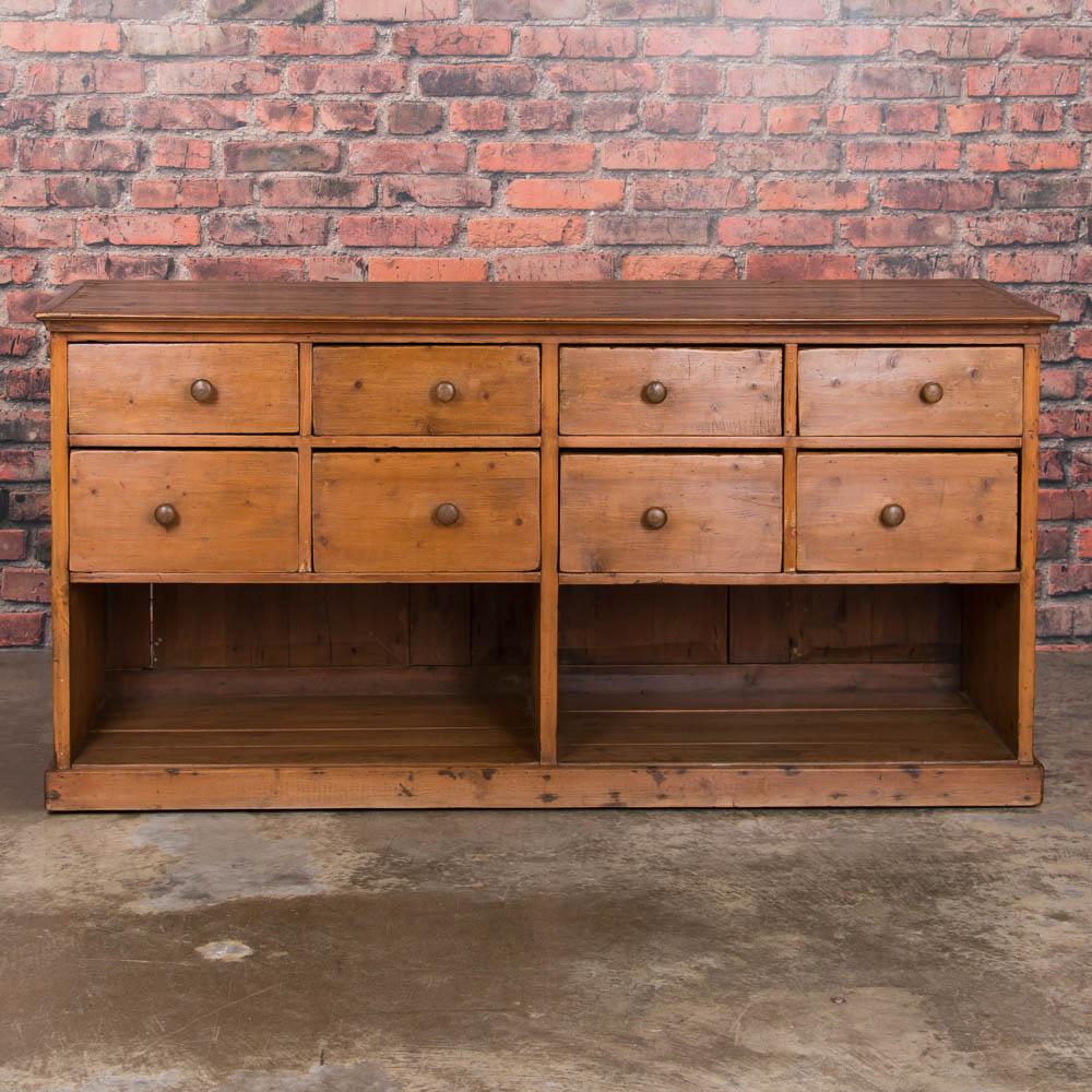19th Century Antique Danish Pine Grocer's Counter with Multiple Drawers