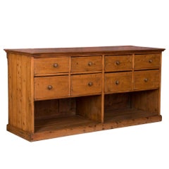 Antique Danish Pine Grocer's Counter with Multiple Drawers