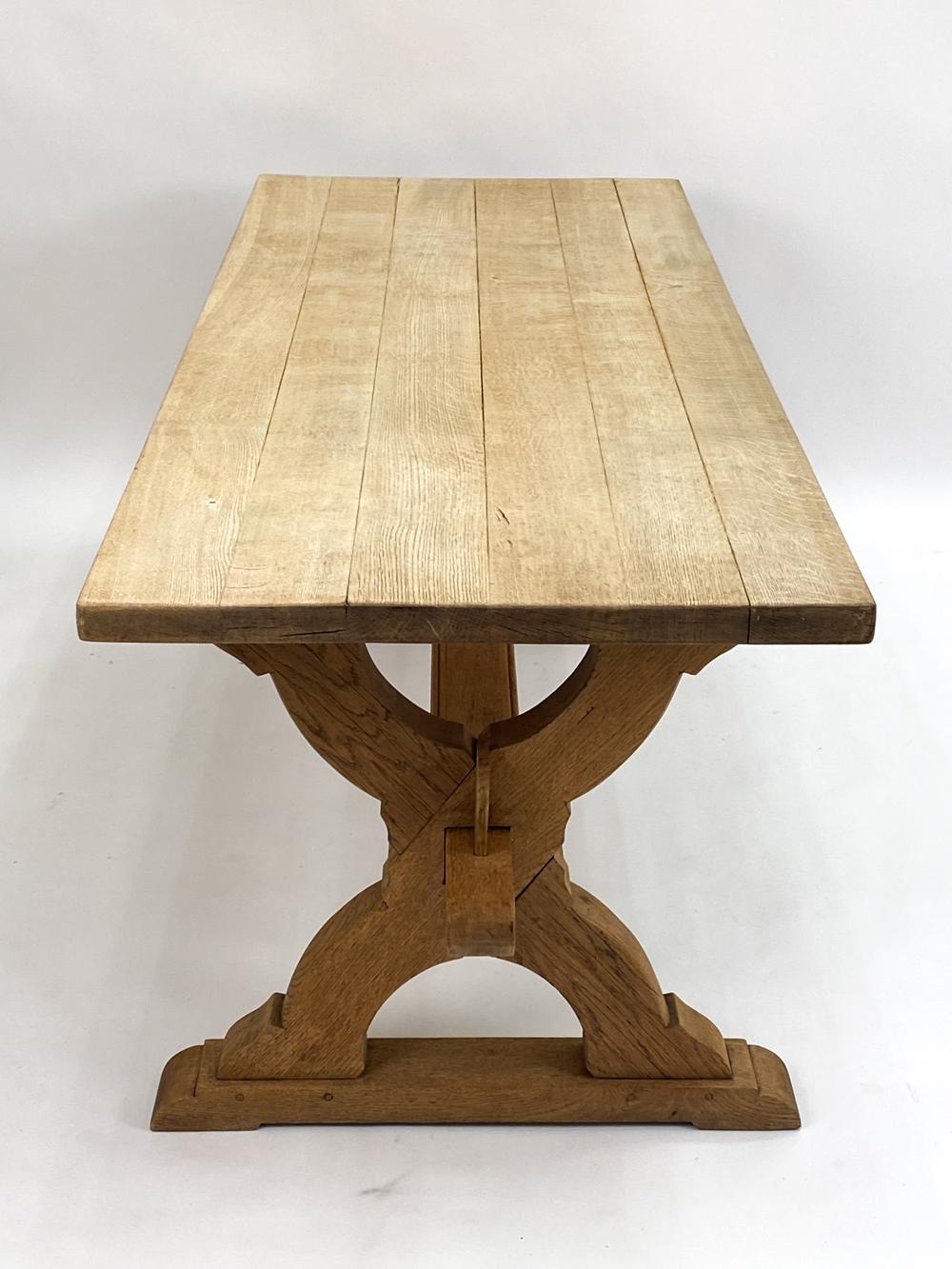 Antique Danish Provincial Carved Oak Trestle Base Dining Table For Sale 6