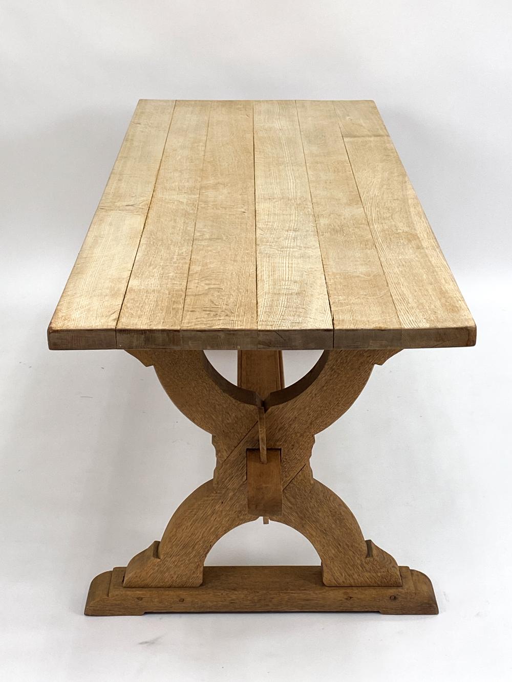 Antique Danish Provincial Carved Oak Trestle Base Dining Table For Sale 1