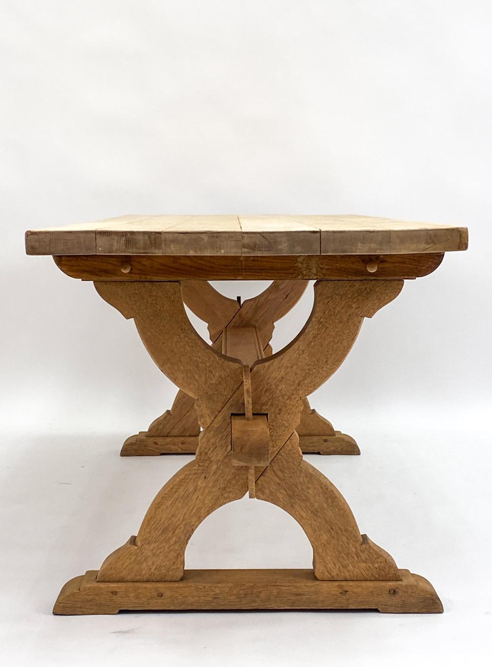 Antique Danish Provincial Carved Oak Trestle Base Dining Table For Sale 2