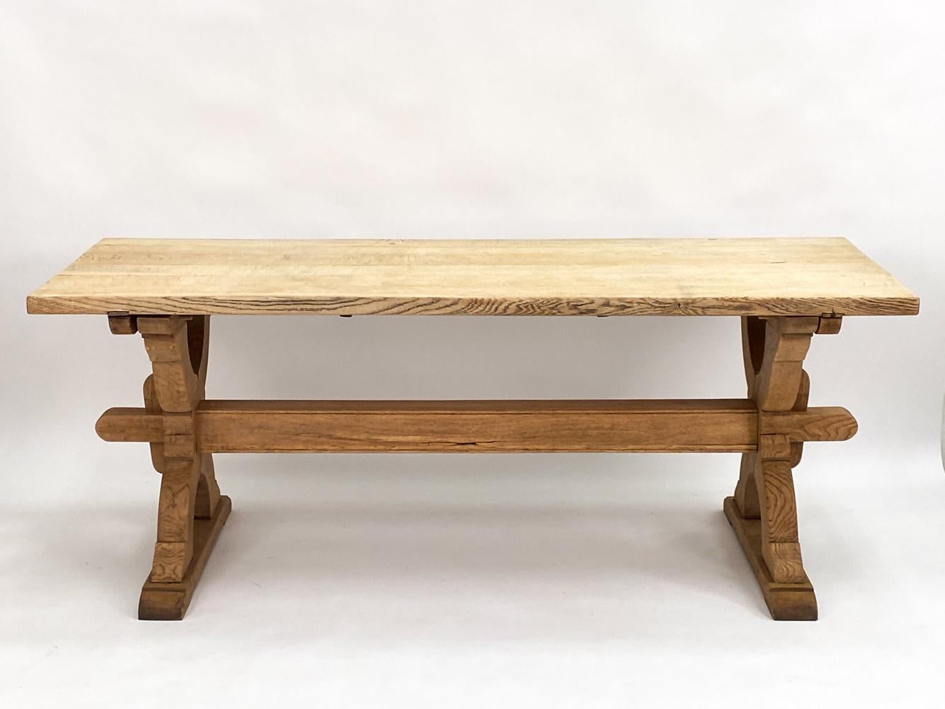 Antique Danish Provincial Carved Oak Trestle Base Dining Table For Sale 3