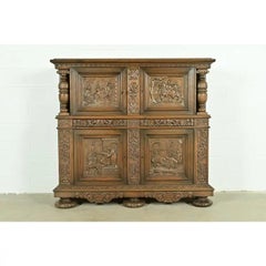 Antique Danish Renaissance Revival Carved Oak Bar Cabinet, Circa 1890s