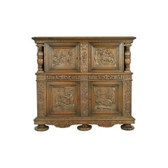 Antique Danish Renaissance Revival Carved Oak Bar Cabinet, Circa 1890s