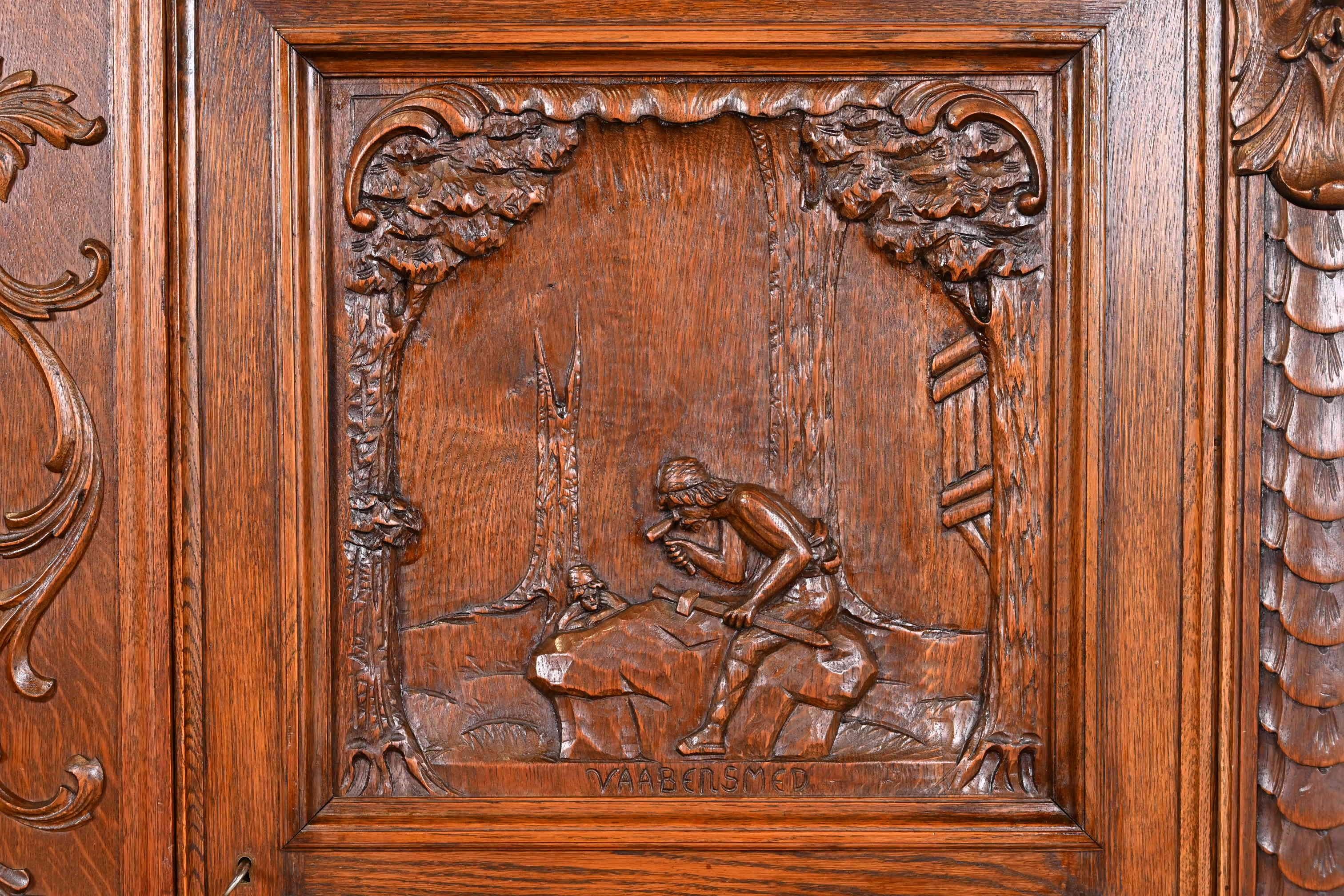 Antique Danish Renaissance Revival Ornate Carved Oak Sideboard or Bar Cabinet 6
