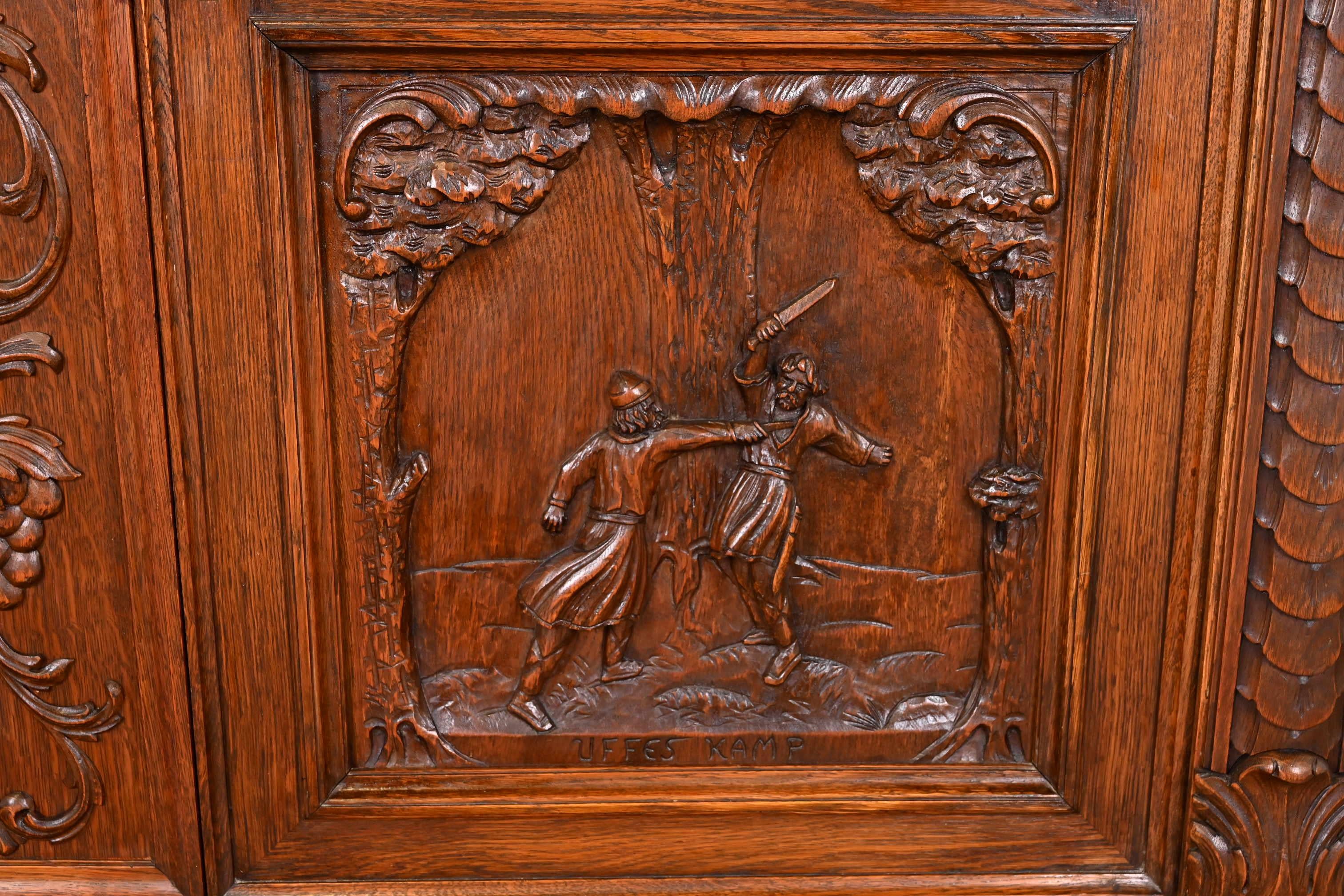 Antique Danish Renaissance Revival Ornate Carved Oak Sideboard or Bar Cabinet 7