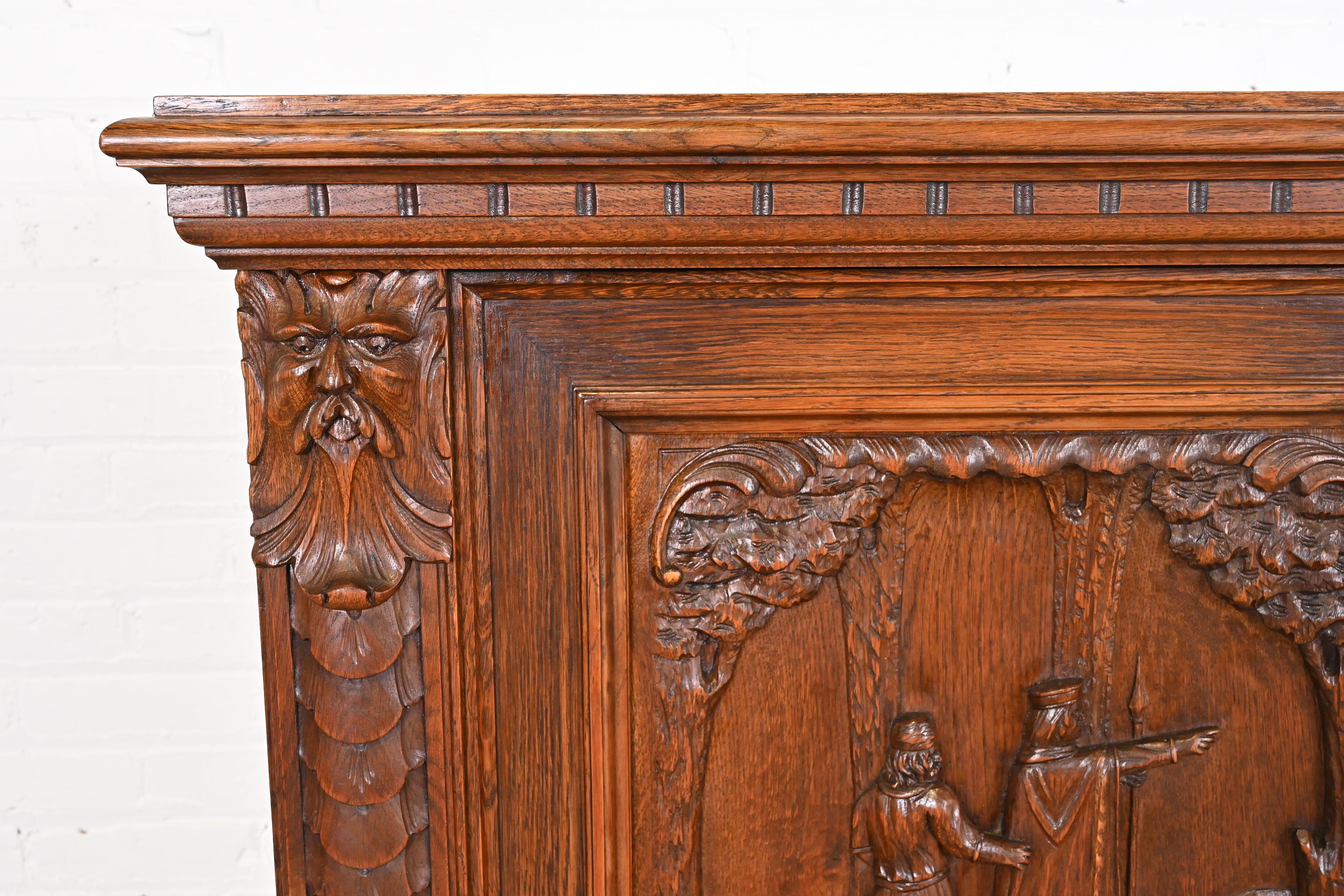 Antique Danish Renaissance Revival Ornate Carved Oak Sideboard or Bar Cabinet 8