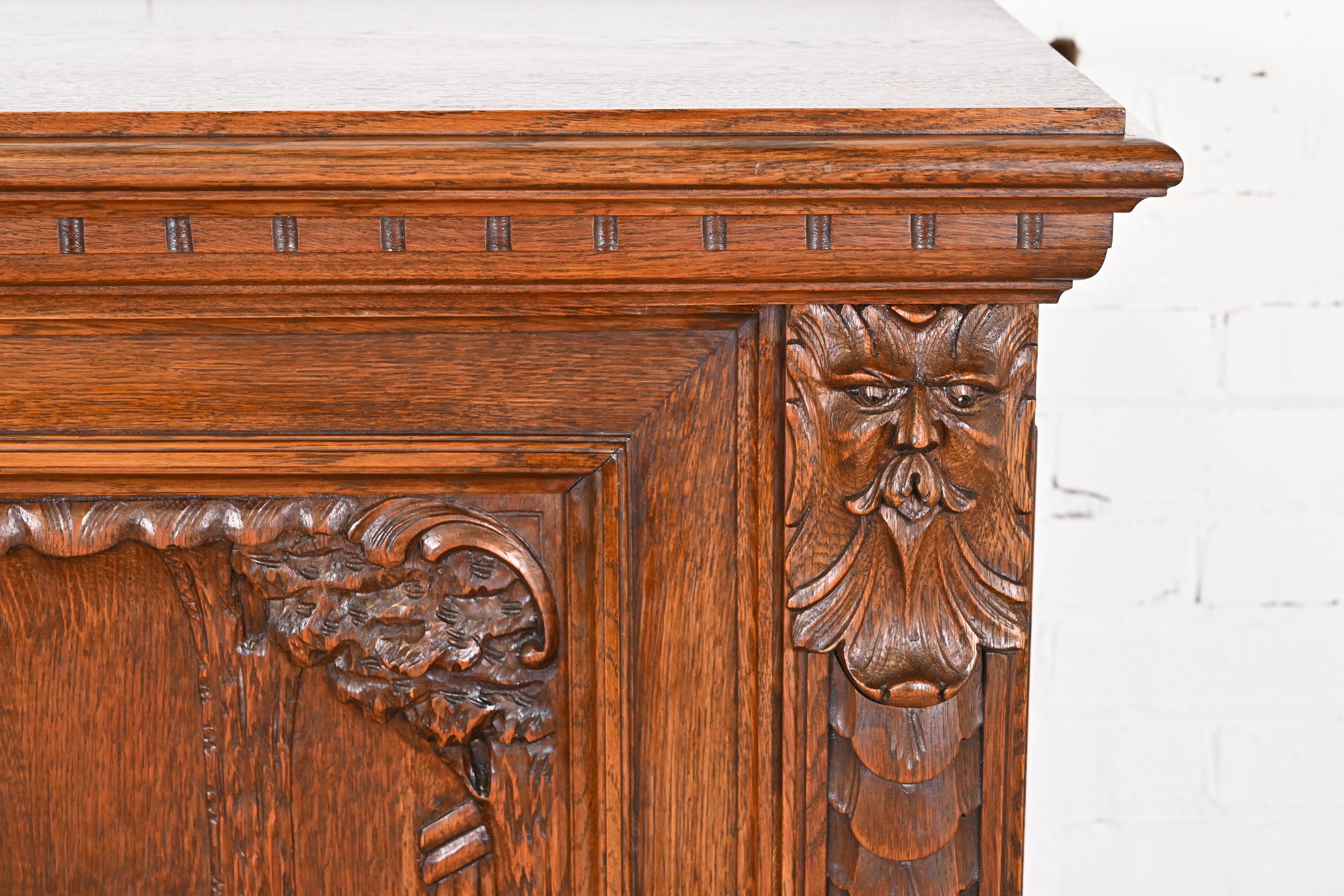 Antique Danish Renaissance Revival Ornate Carved Oak Sideboard or Bar Cabinet 9