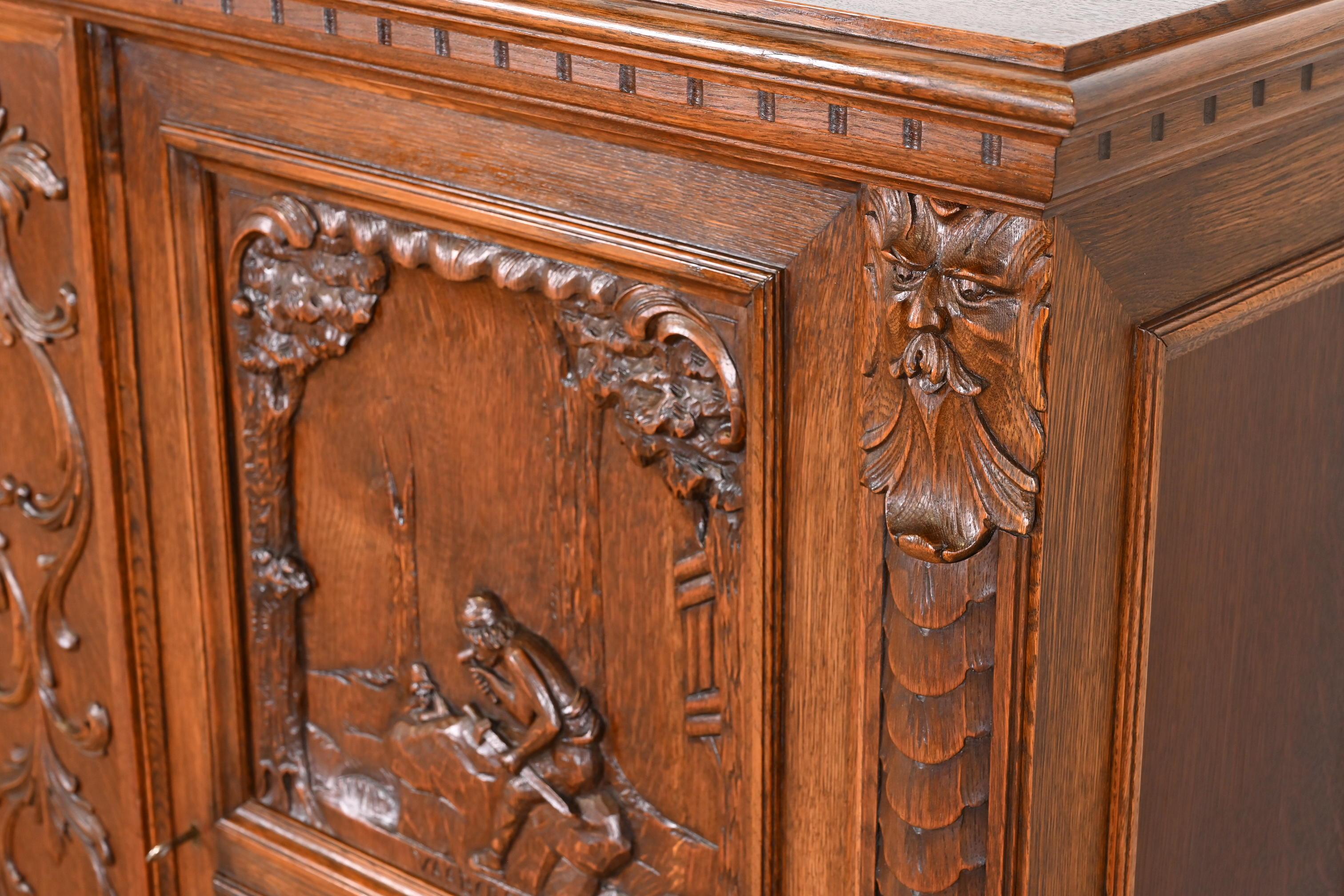 Antique Danish Renaissance Revival Ornate Carved Oak Sideboard or Bar Cabinet 10