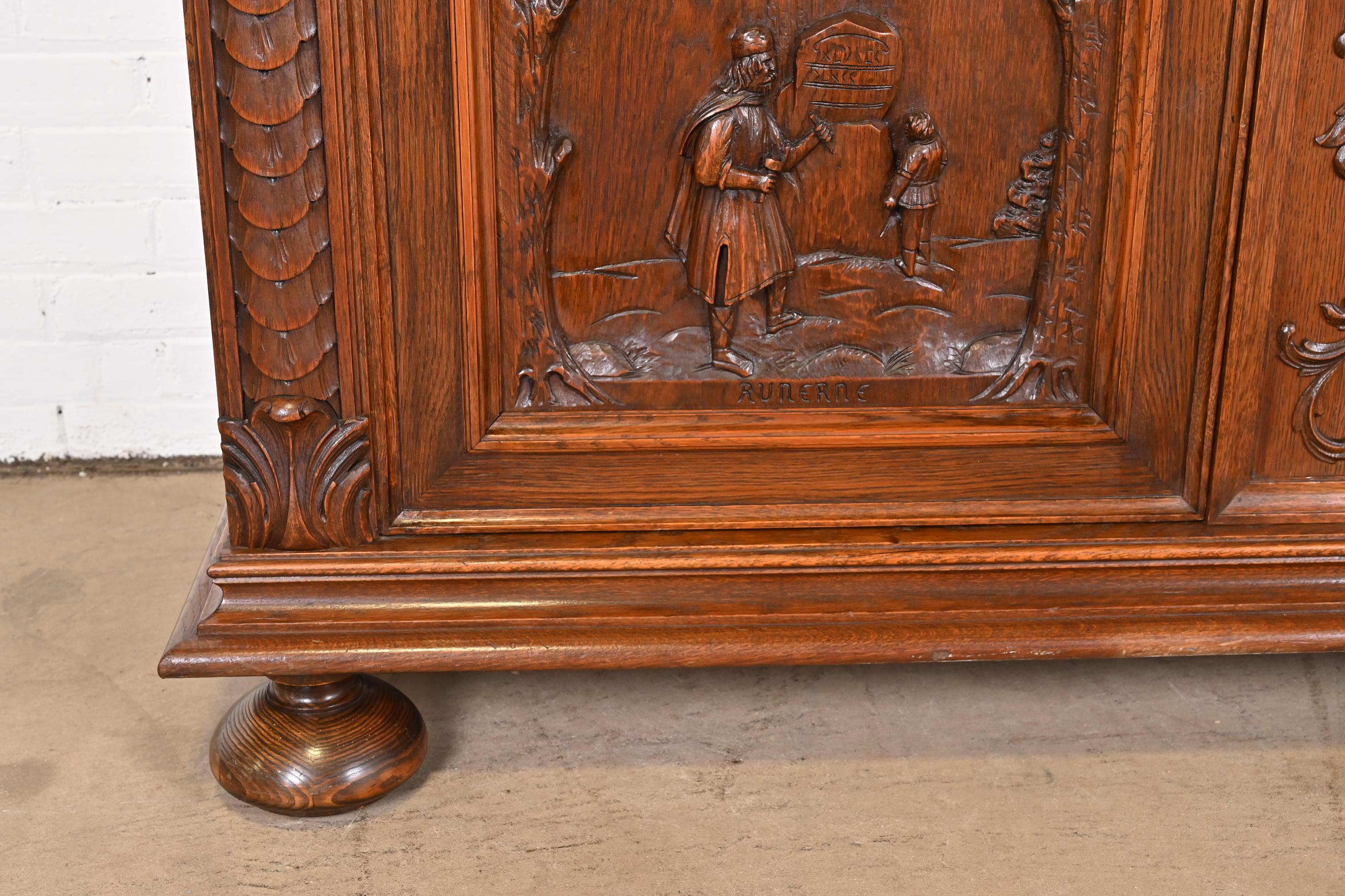 Antique Danish Renaissance Revival Ornate Carved Oak Sideboard or Bar Cabinet 11