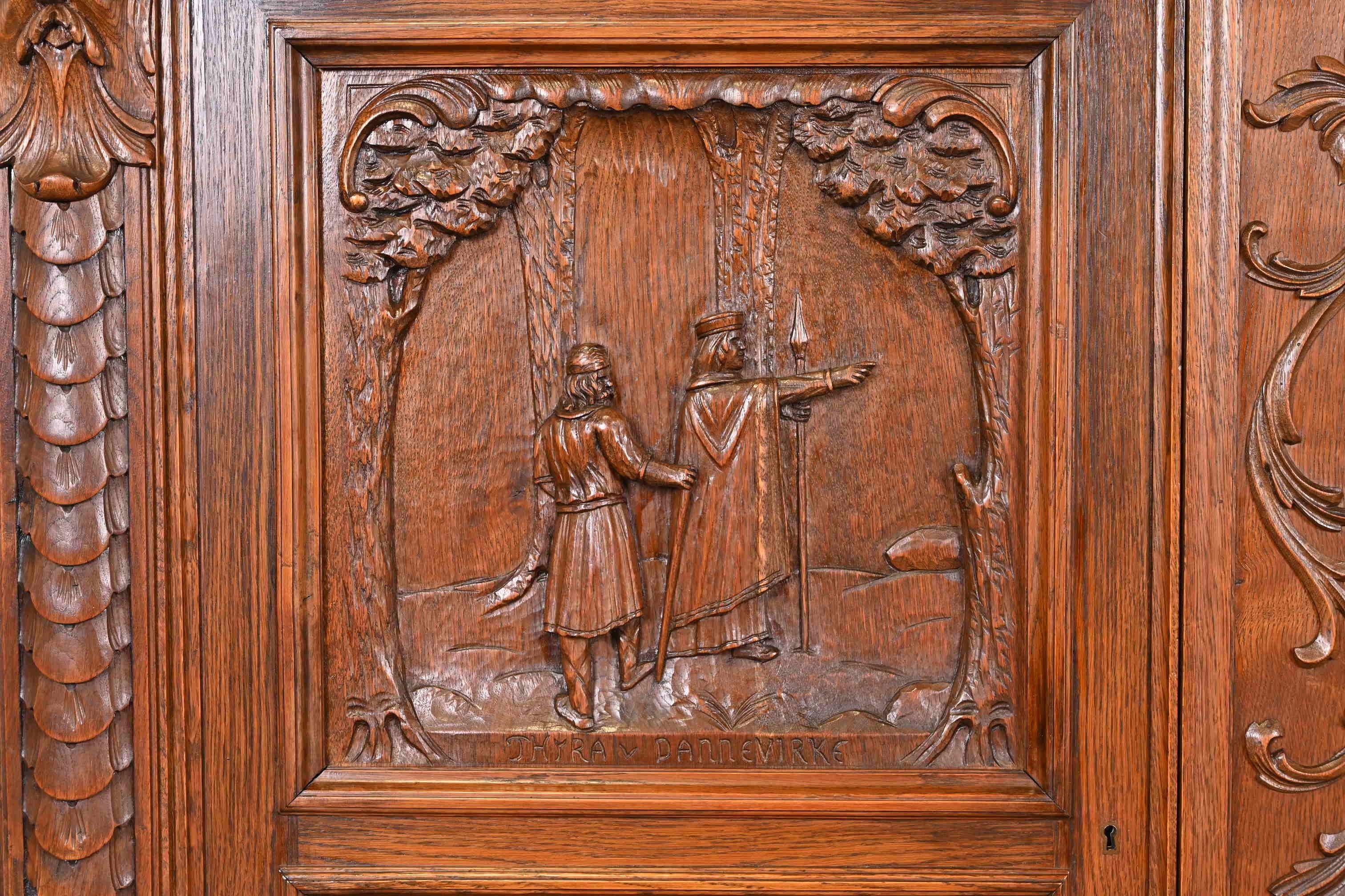 Antique Danish Renaissance Revival Ornate Carved Oak Sideboard or Bar Cabinet 4