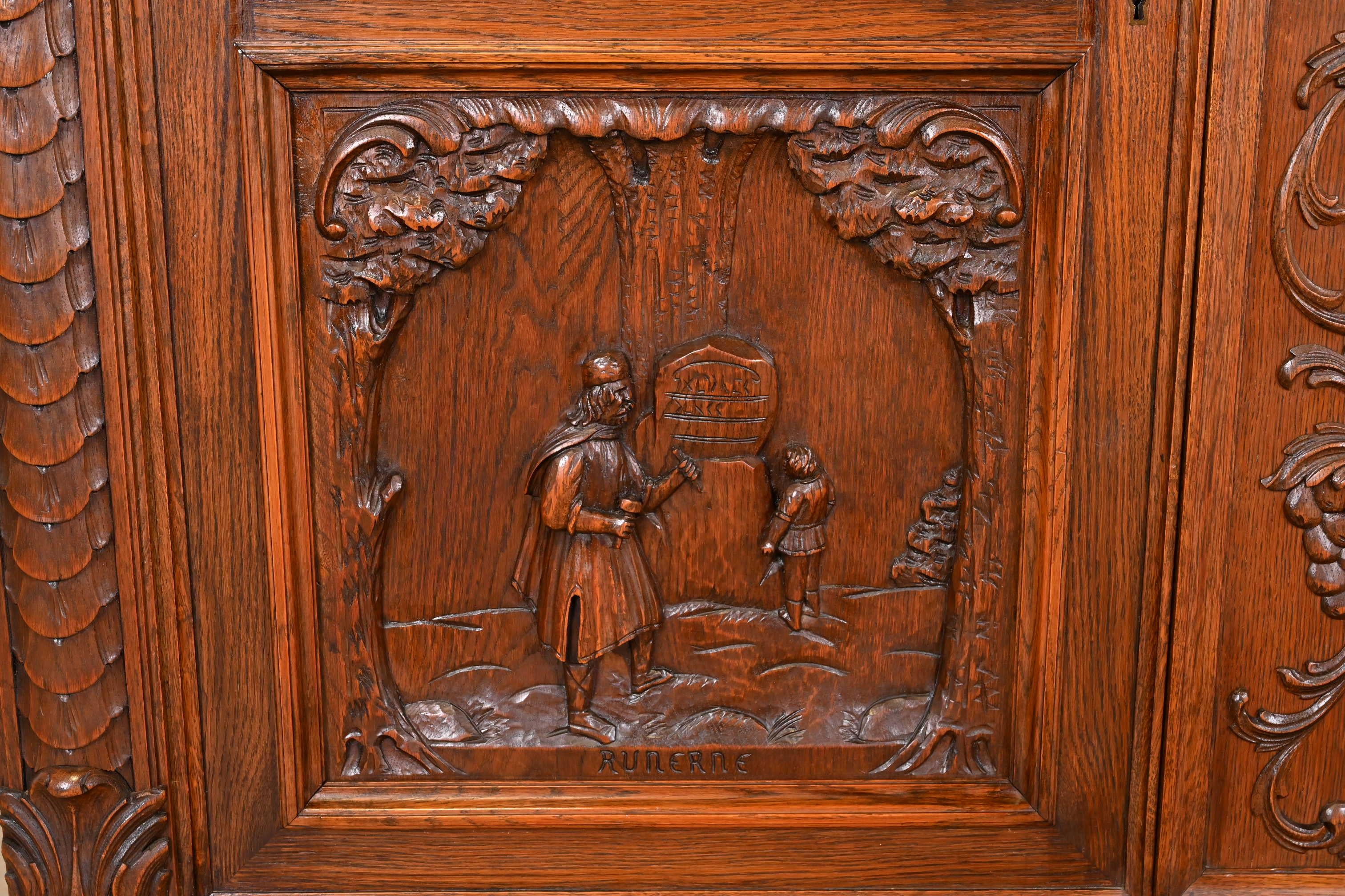 Antique Danish Renaissance Revival Ornate Carved Oak Sideboard or Bar Cabinet 5