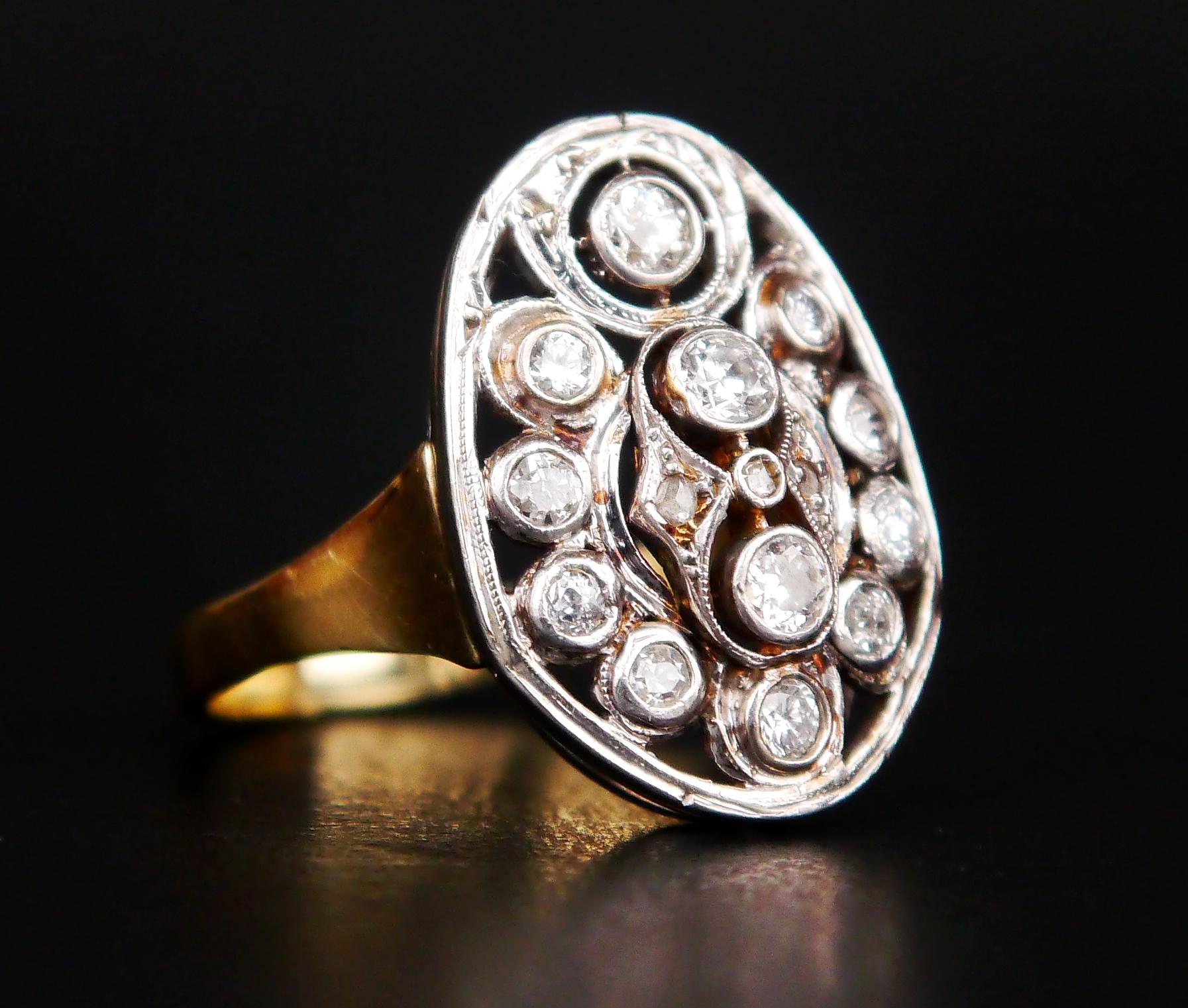 Antiker dänischer Ring 1ctw. Diamanten 14K Grün/Weiß Gold ØUS8 (Alteuropäischer Schliff) im Angebot
