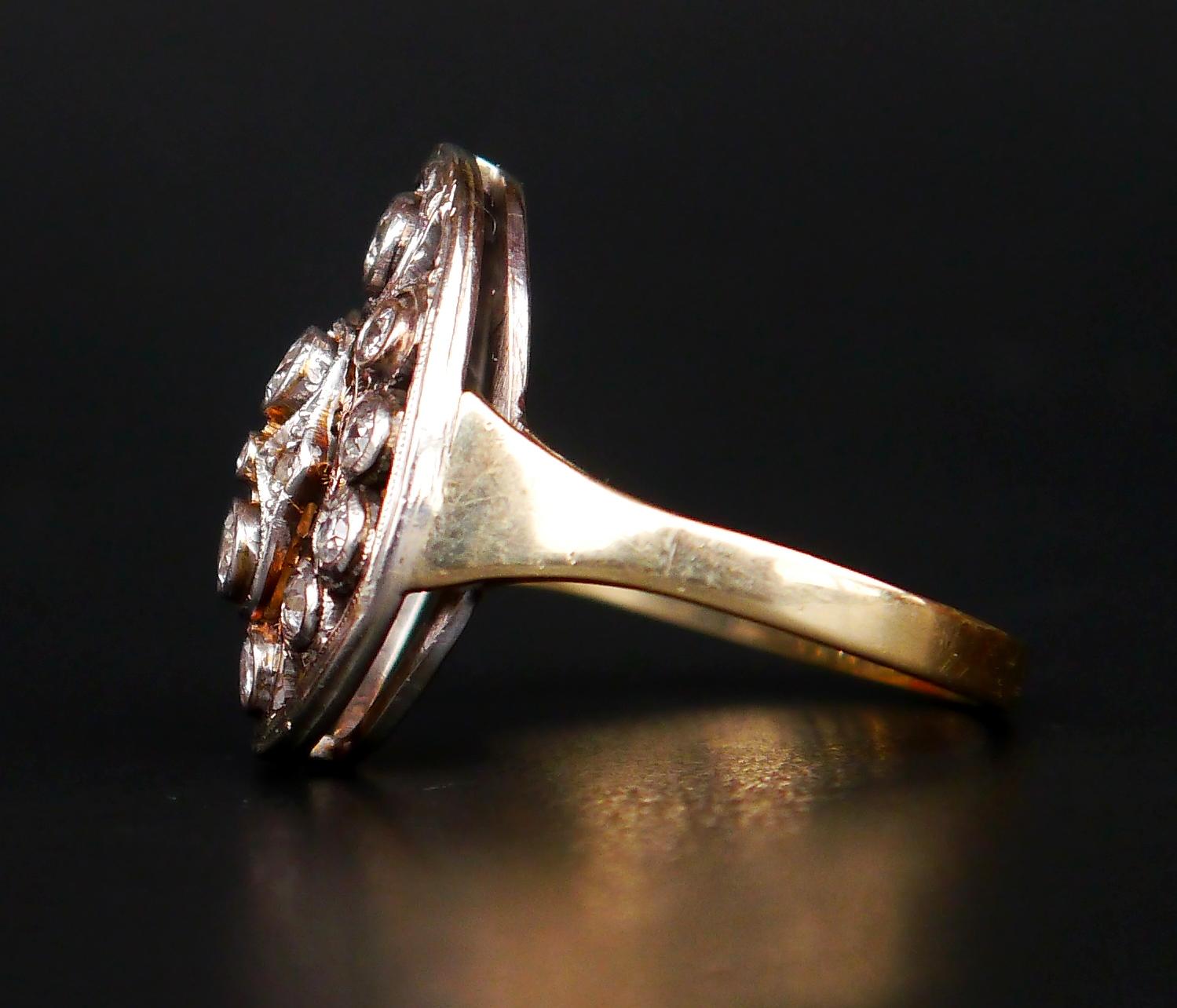 Women's Antique Danish Ring 1ctw. Diamonds 14K Green/White Gold ØUS8 For Sale