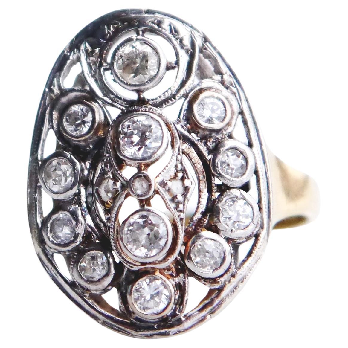 Antiker dänischer Ring 1ctw. Diamanten 14K Grün/Weiß Gold ØUS8 im Angebot